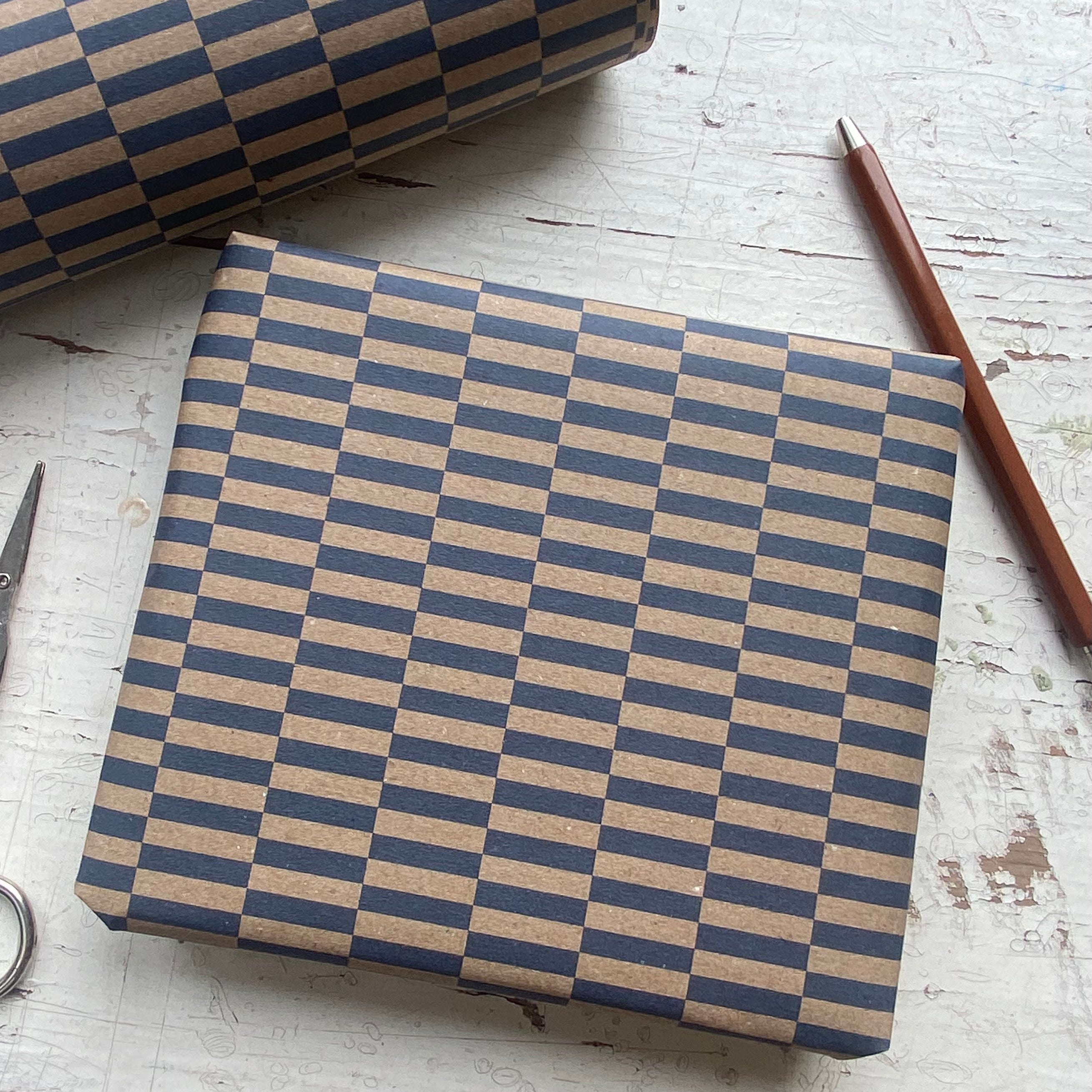 Navy Checkerboard Pattern Fibre 450 x 320mm  Size Wrapping Paper Sheet