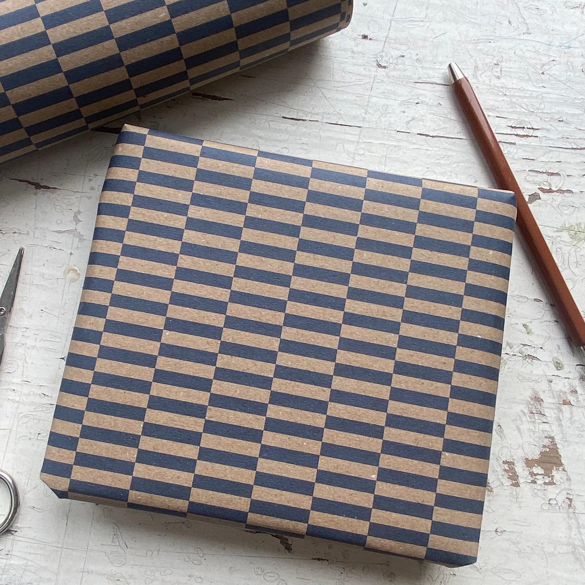 Navy Checkerboard Pattern Fibre 450 x 320mm  Size Wrapping Paper Sheet