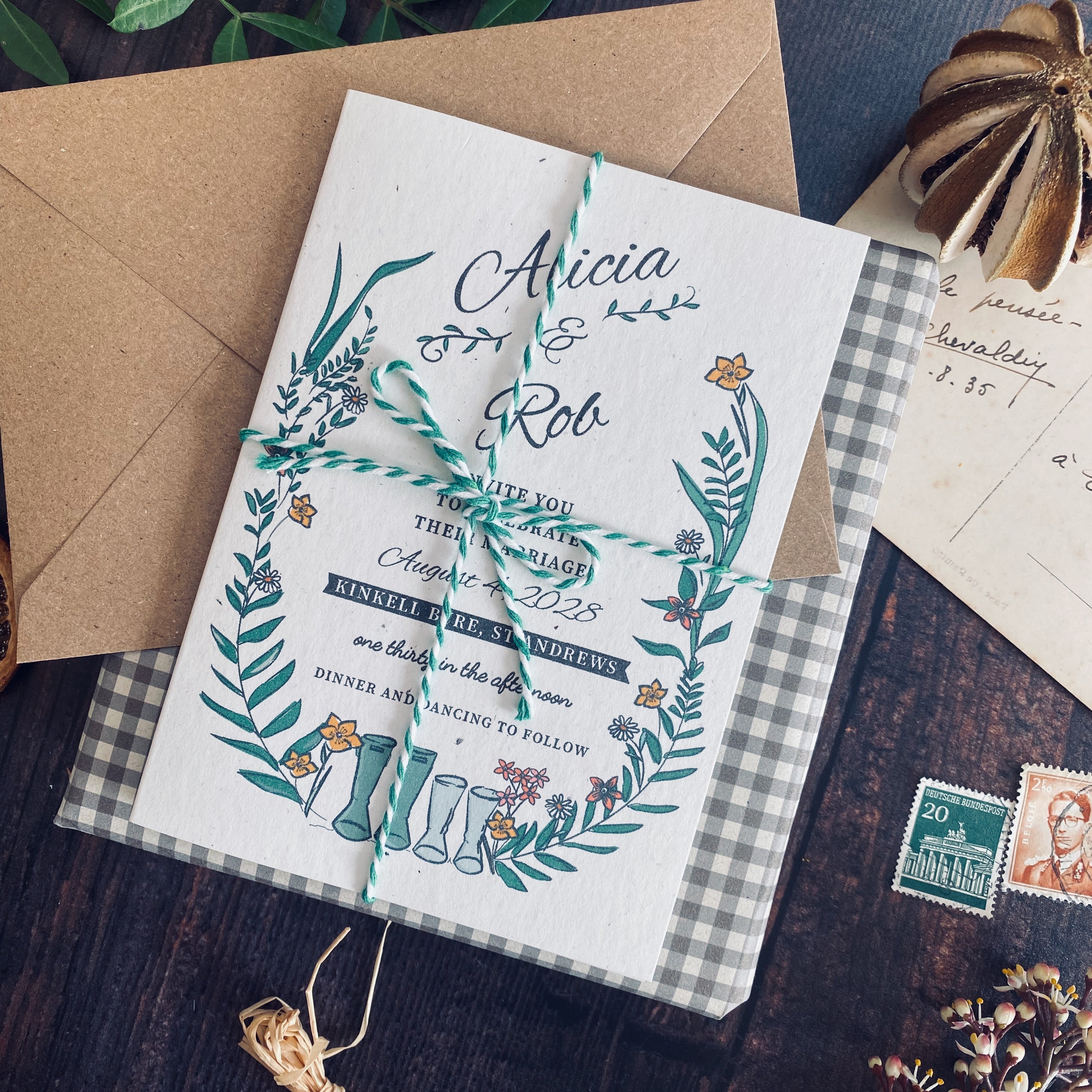 Wellie & Wildflower Folded Wedding Invitation Card