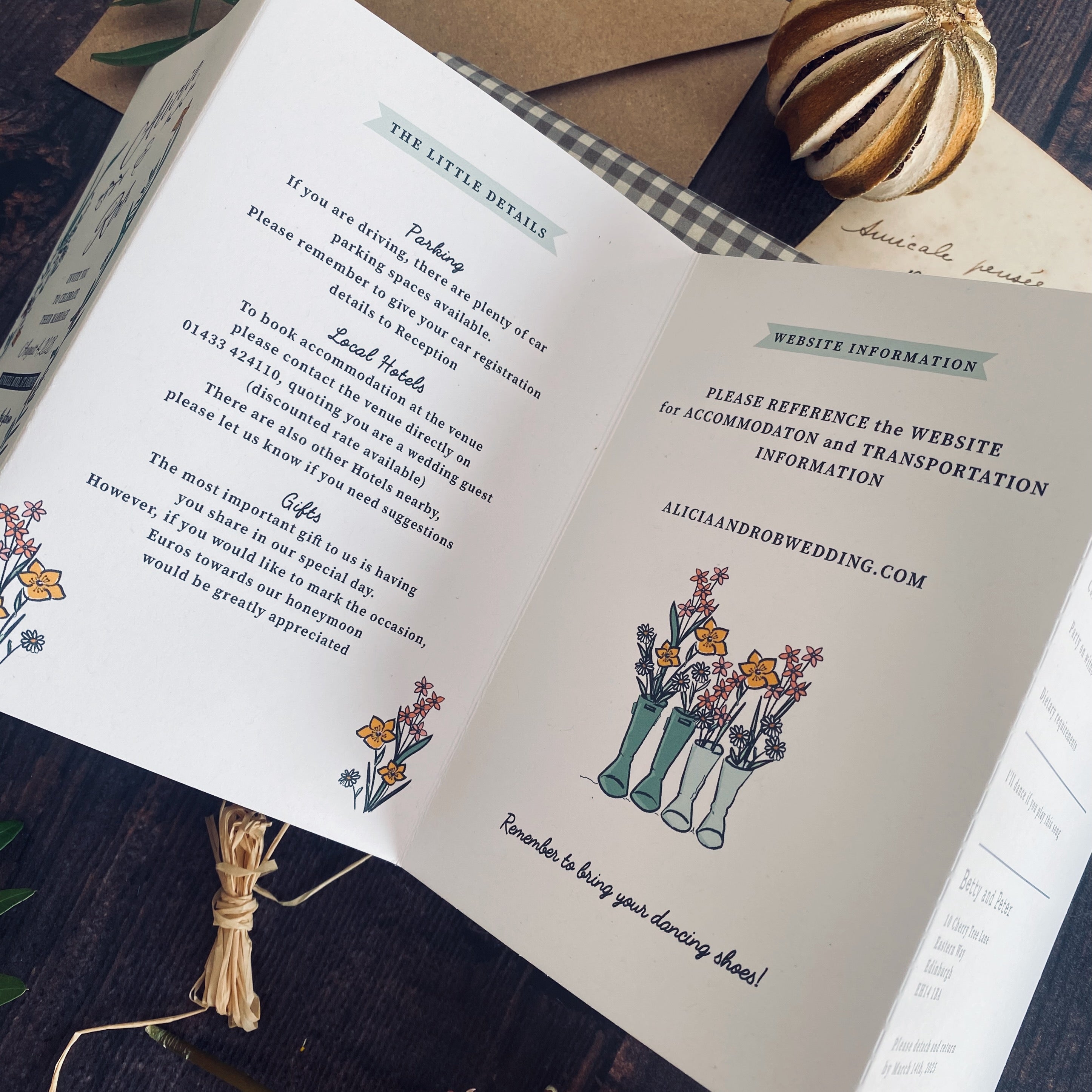 Wellie & Wildflower Four Fold Wedding Invitation