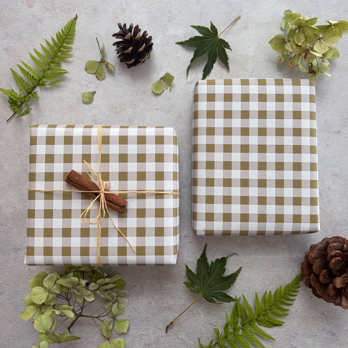 Moss Green Cheque Pattern on White Recycled Fibre 450 x 320mm Size Wrapping Paper Sheet