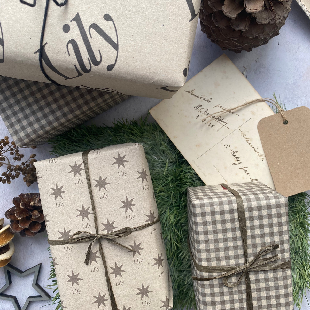 Christmas Star Personalised Paper Fibre Wrapping Paper Set