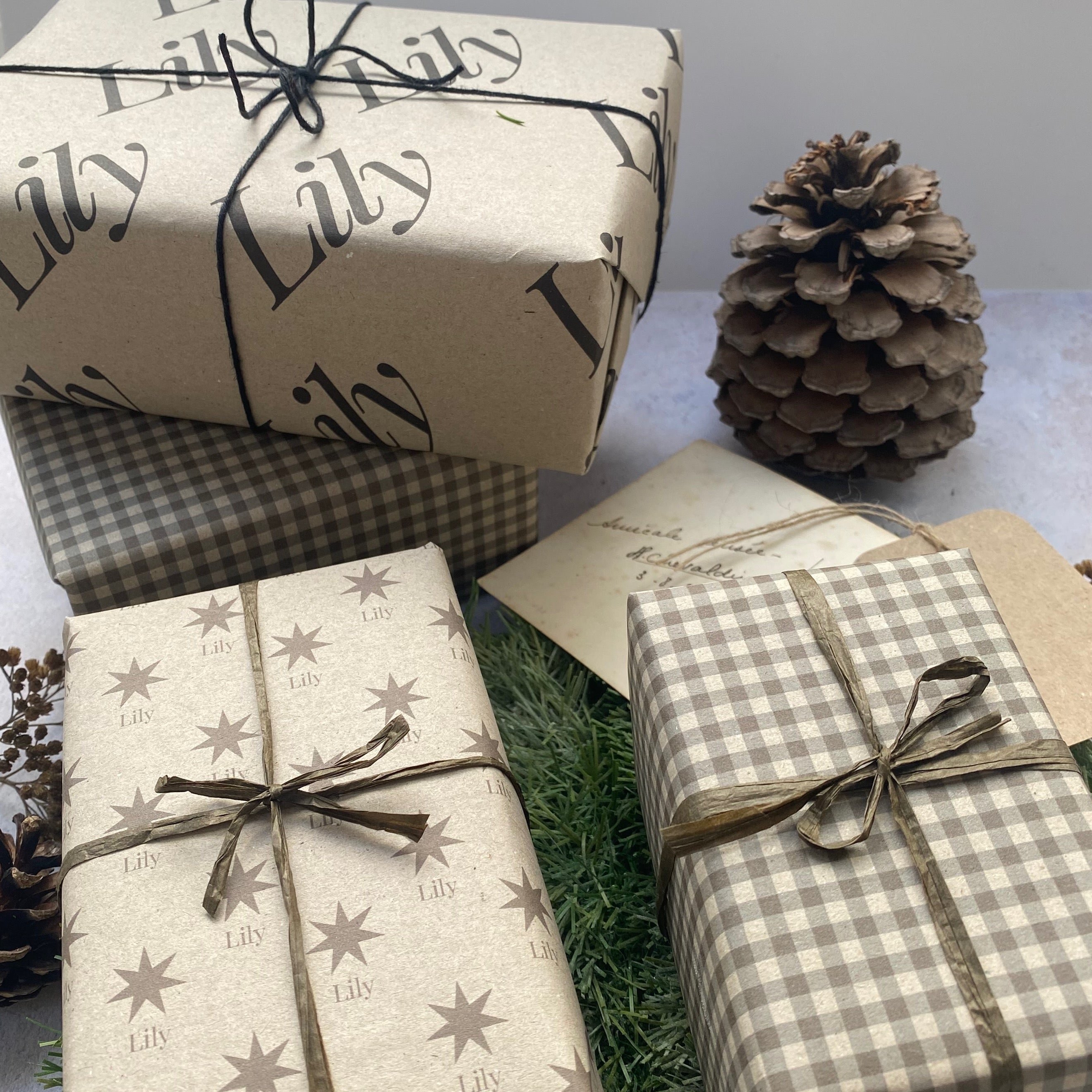 Mocha Coloured Gingham Christmas Wrapping paper