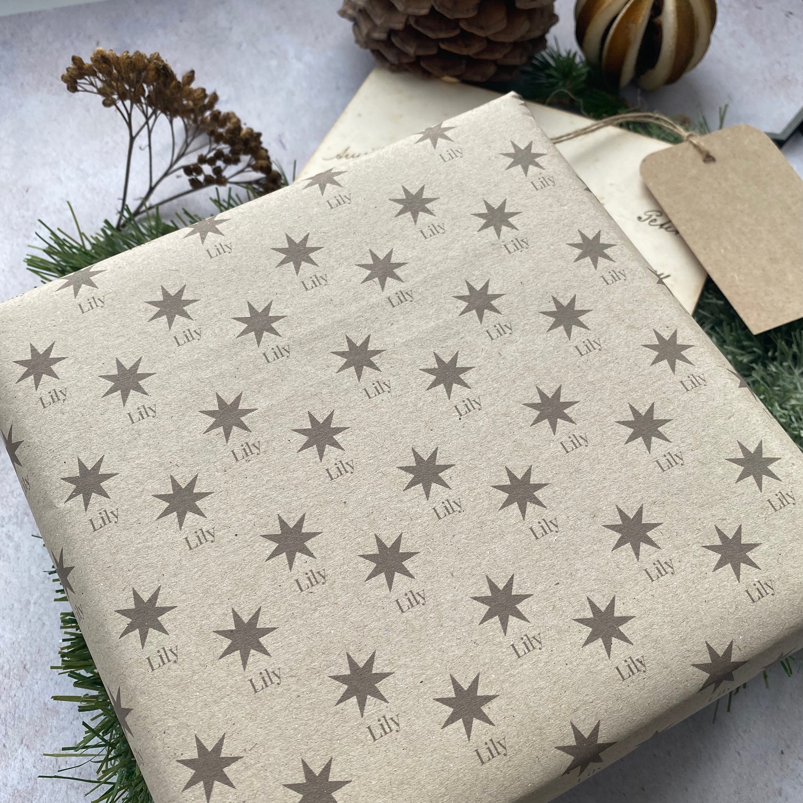 Christmas Star Personalised Paper Fibre Wrapping Paper Set