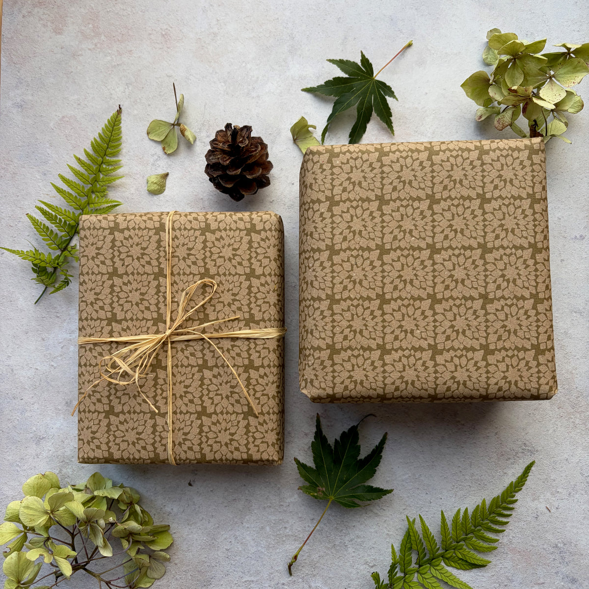 Snowflake Moss Green on  Recycled Fibre 450 x 320mm Size Wrapping Paper Sheet