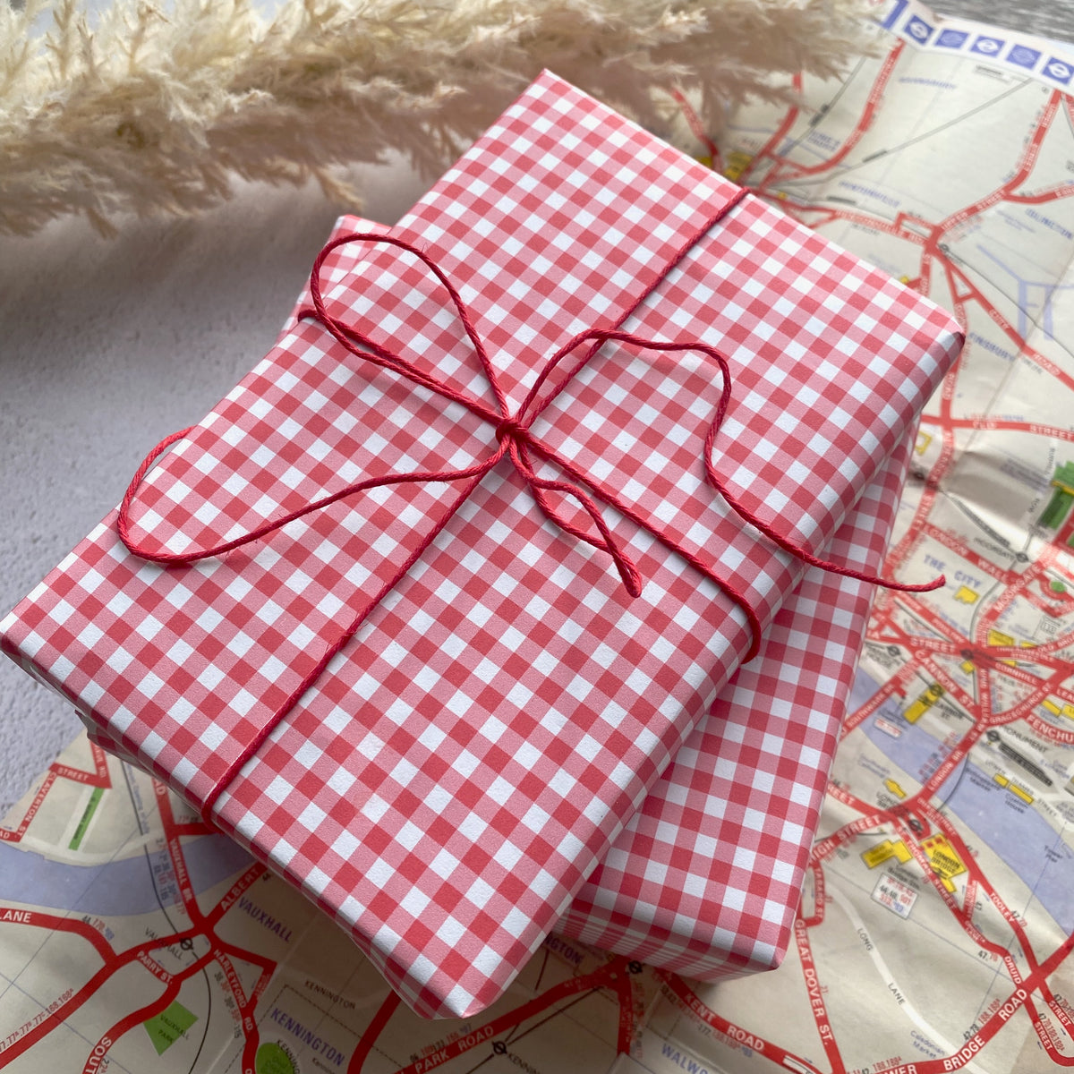 Red Gingham Paper Fibre Wrapping/Patterned Paper Sheet