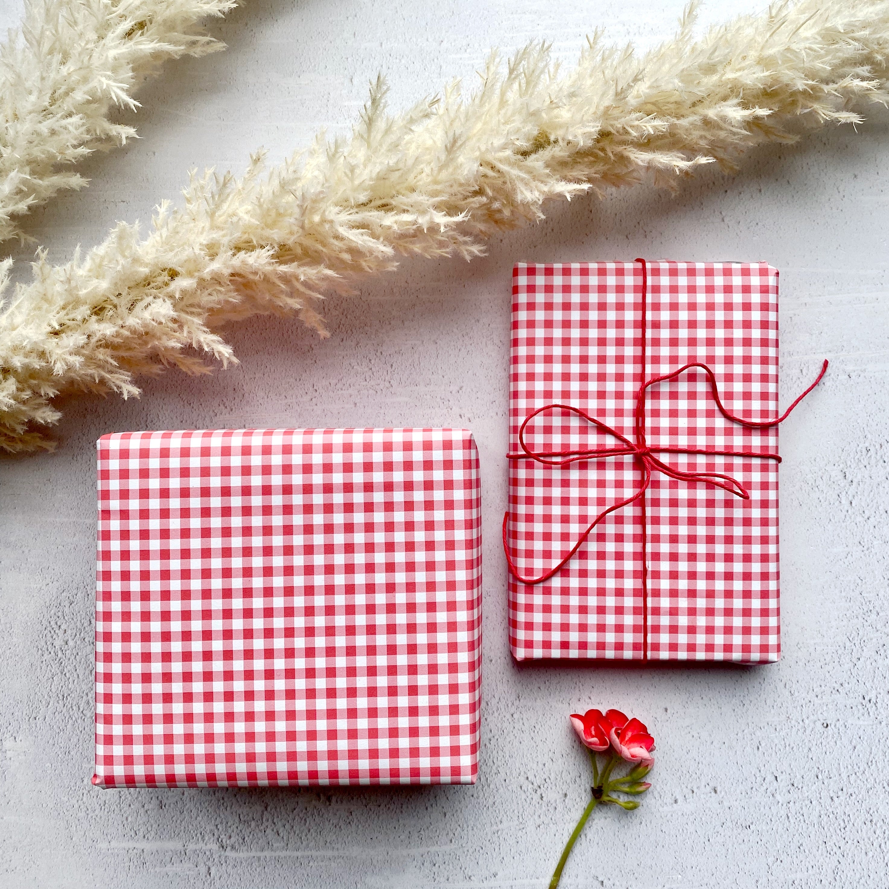 Red Gingham Paper Fibre Wrapping/Patterned Paper Sheet