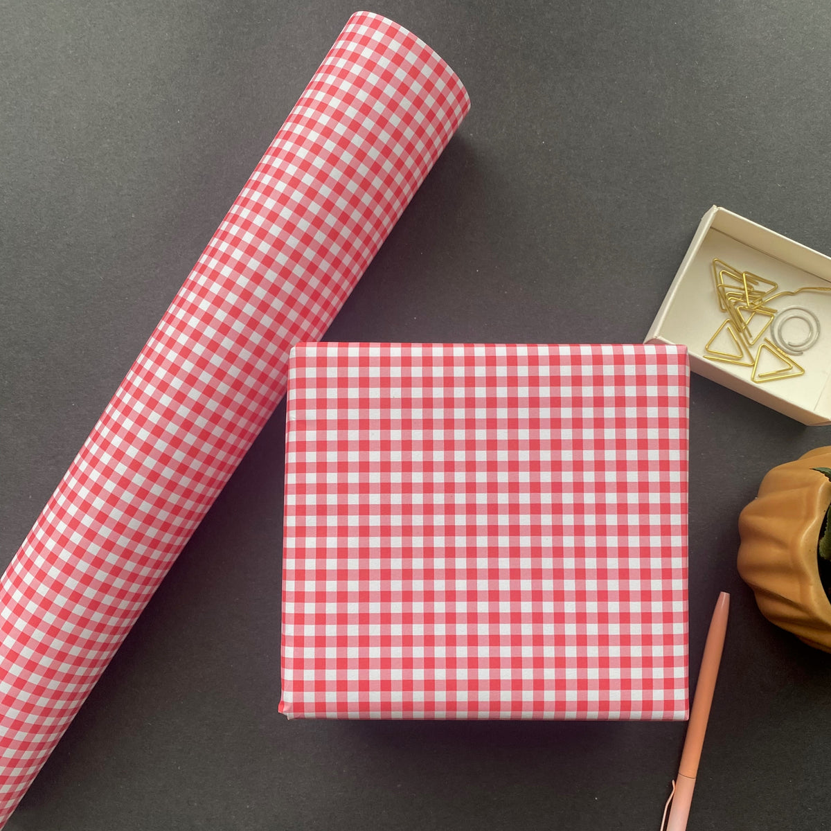Red Gingham Paper Fibre Wrapping/Patterned Paper Sheet