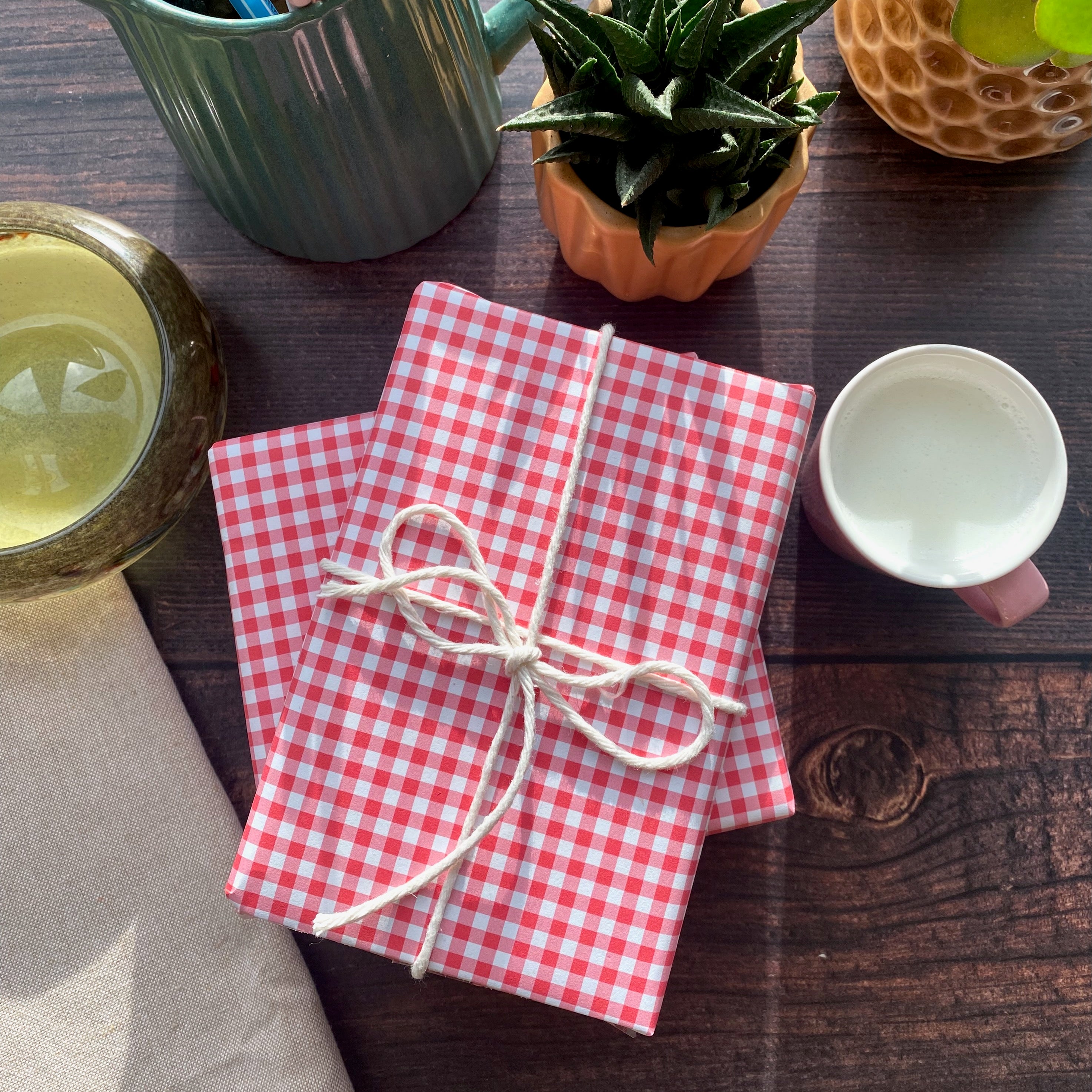Red Gingham Paper Fibre Wrapping/Patterned Paper Sheet