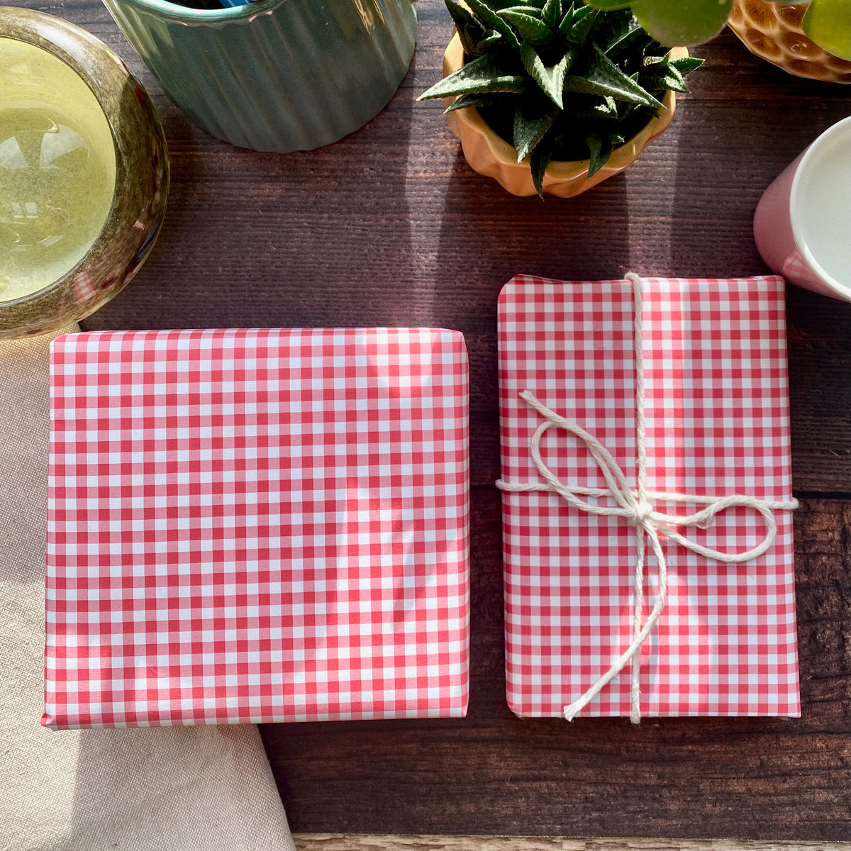 Red Gingham Paper Fibre Wrapping/Patterned Paper Sheet