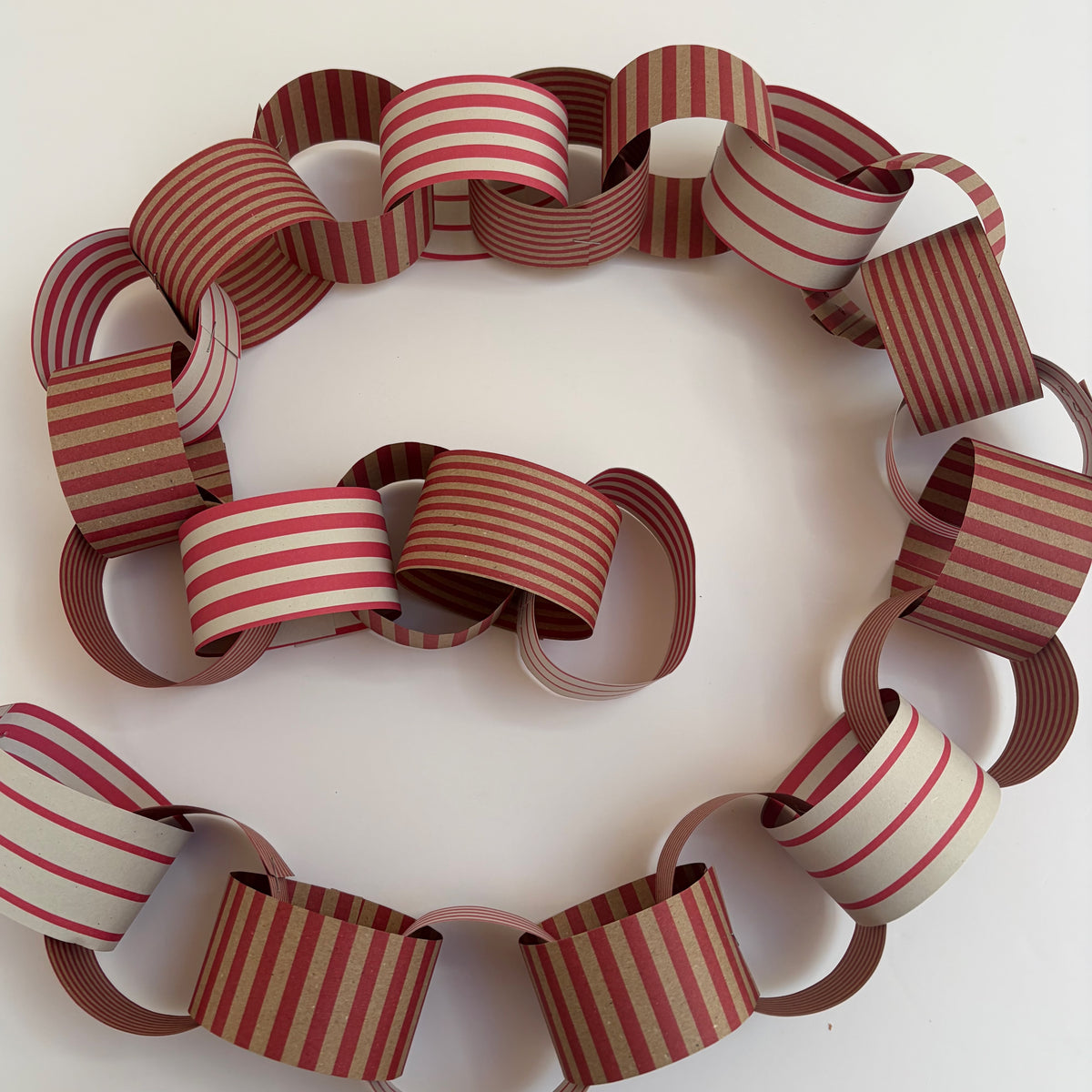 Red Striped Recycled Paper Chain Garland, Christmas Decoration (230CM)
