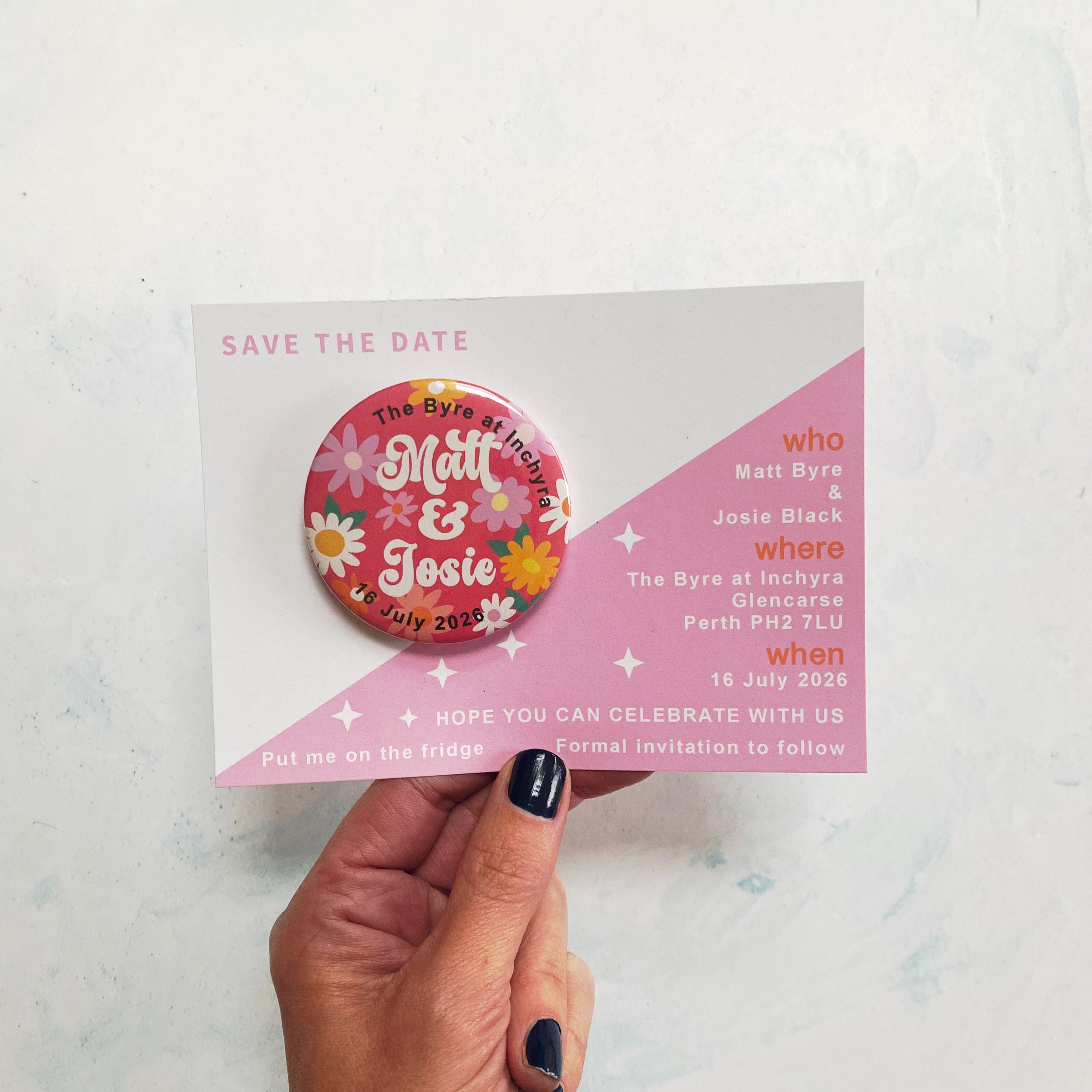 Colourful, Fun, Floral Alternative Wedding Save The Date Magnet