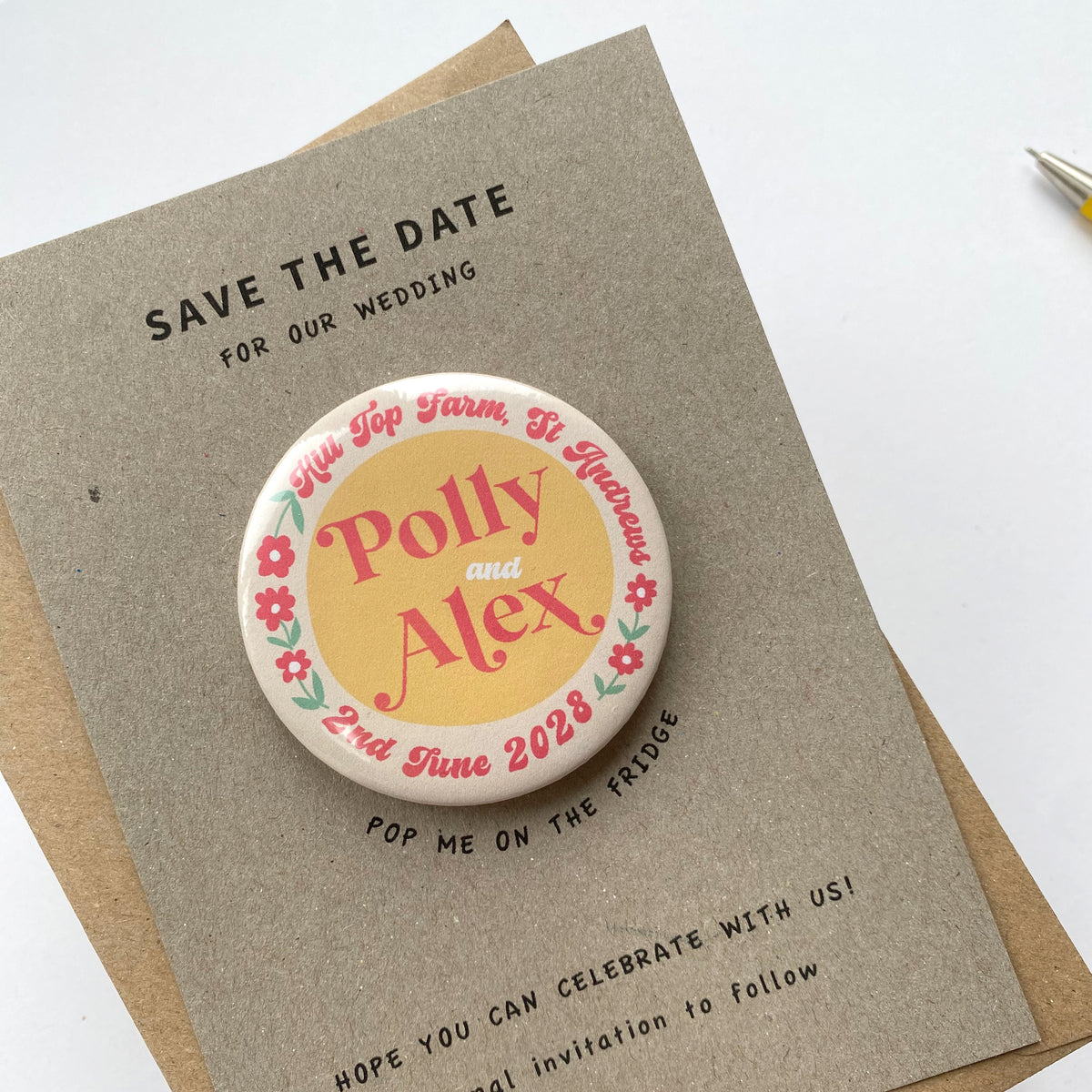 Save The Date Retro Ditsy Floral Wedding Magnet