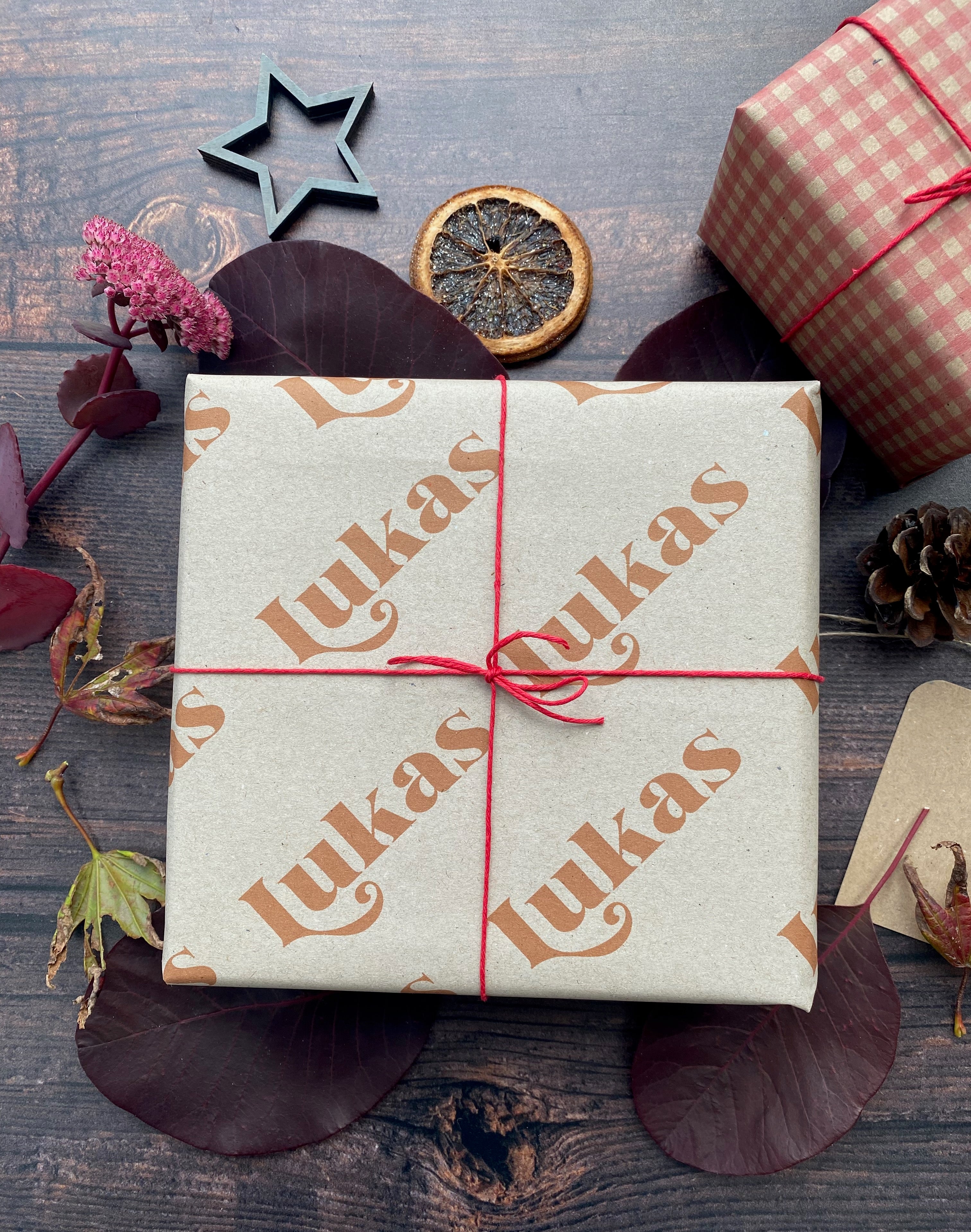 Retro Christmas Personalised Name Wrapping Paper Set