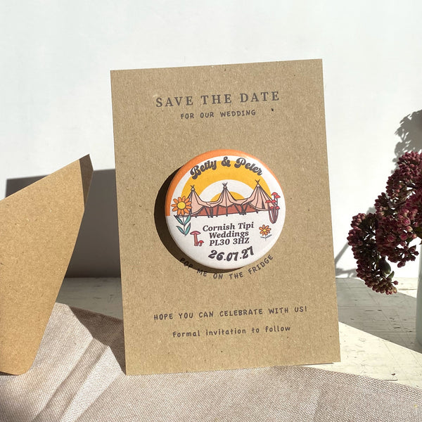 Retro Style Wedding Tipi/Festival Save The Date Magnet Wedding Invitation