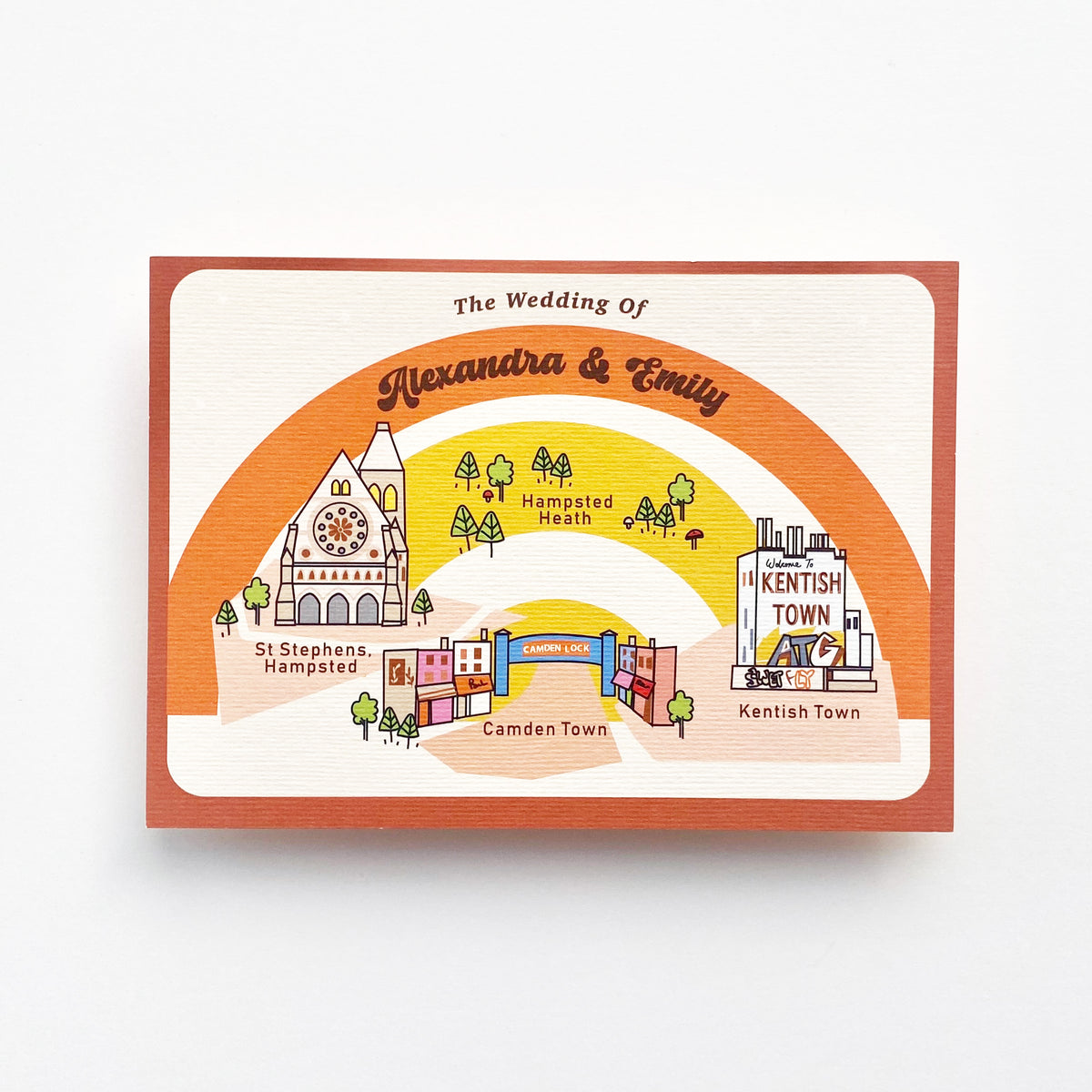 Illustrated Bespoke Map Invitation - our story retro rainbow