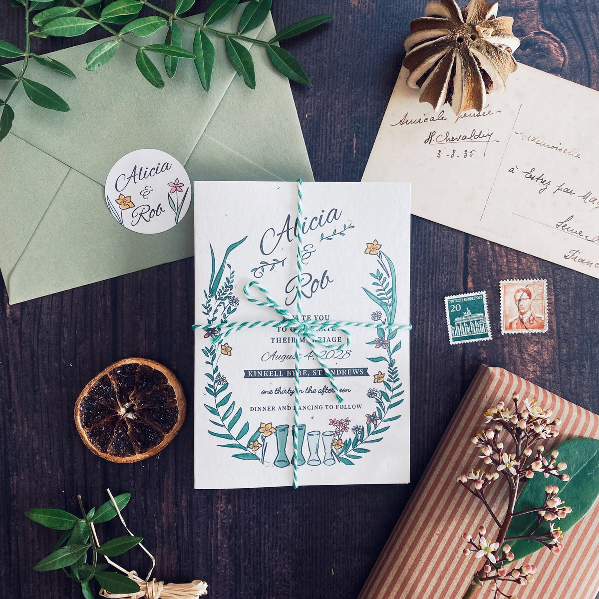 Wellie & Wildflower Four Fold Wedding Invitation