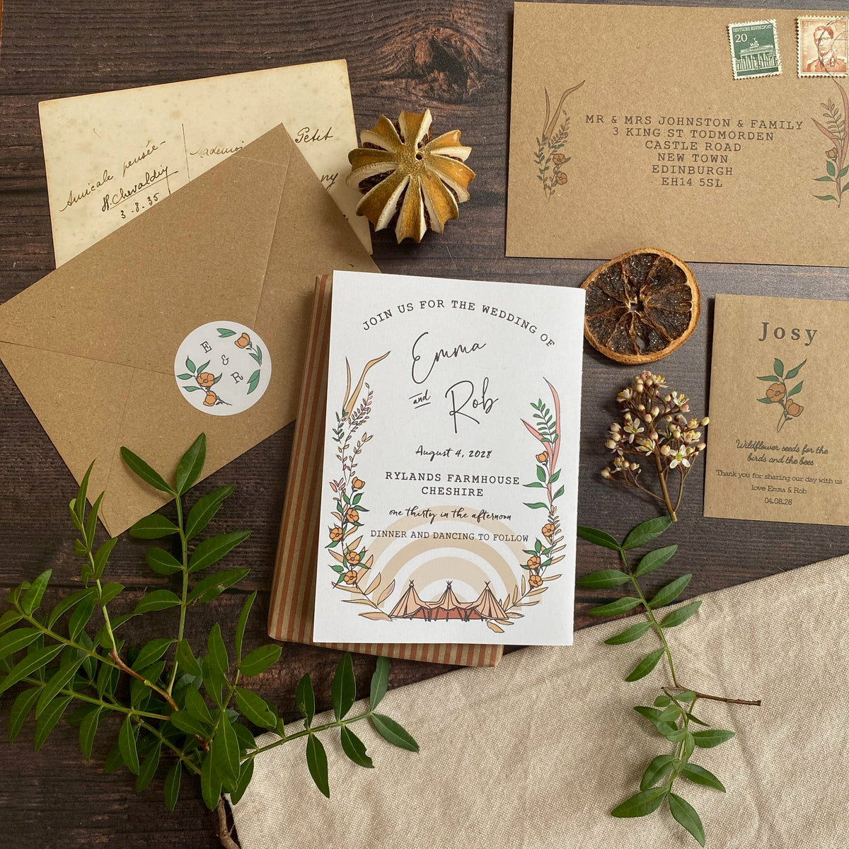 Rustic Boho Tipi Wedding Invitation