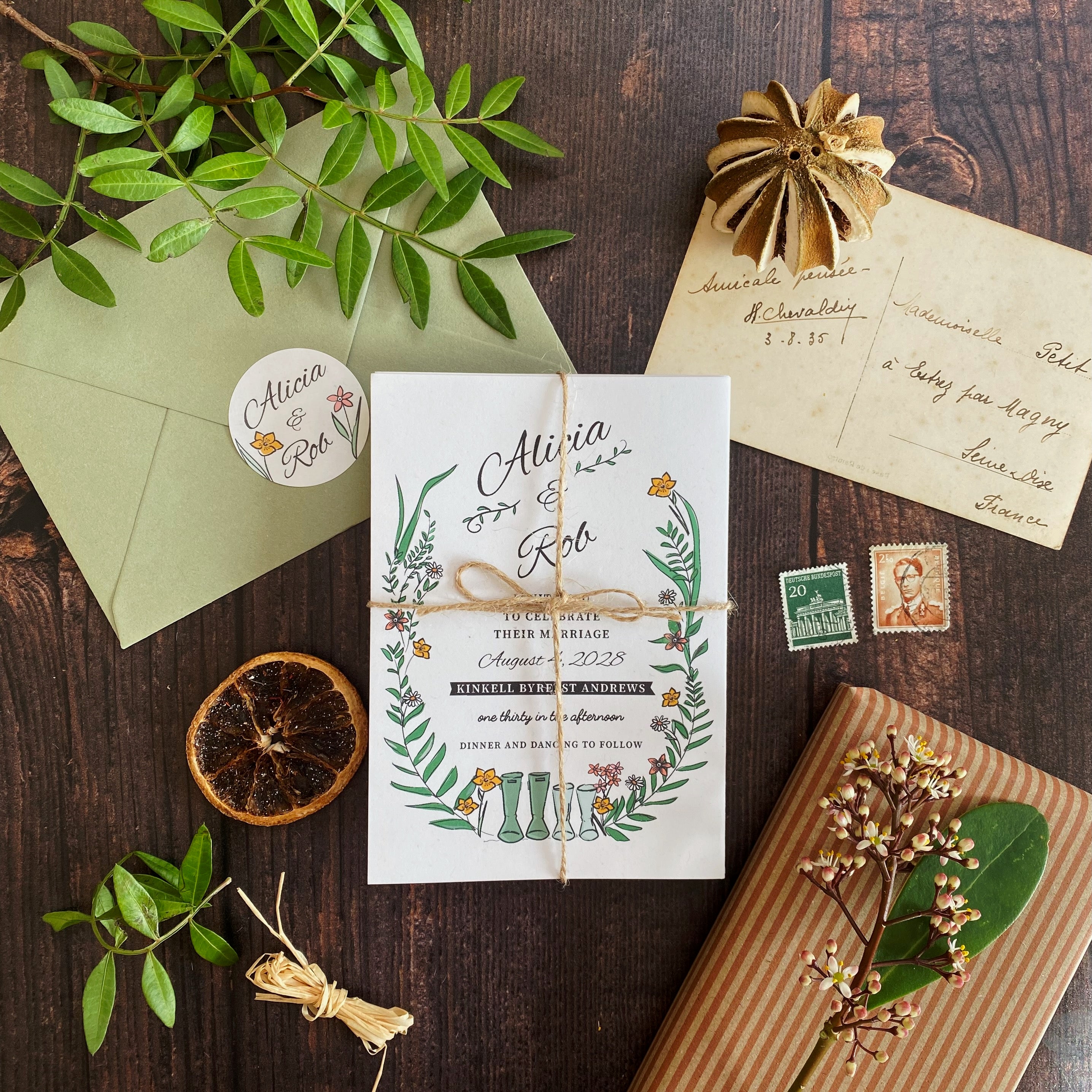 Wellie & Wildflower Four Fold Wedding Invitation