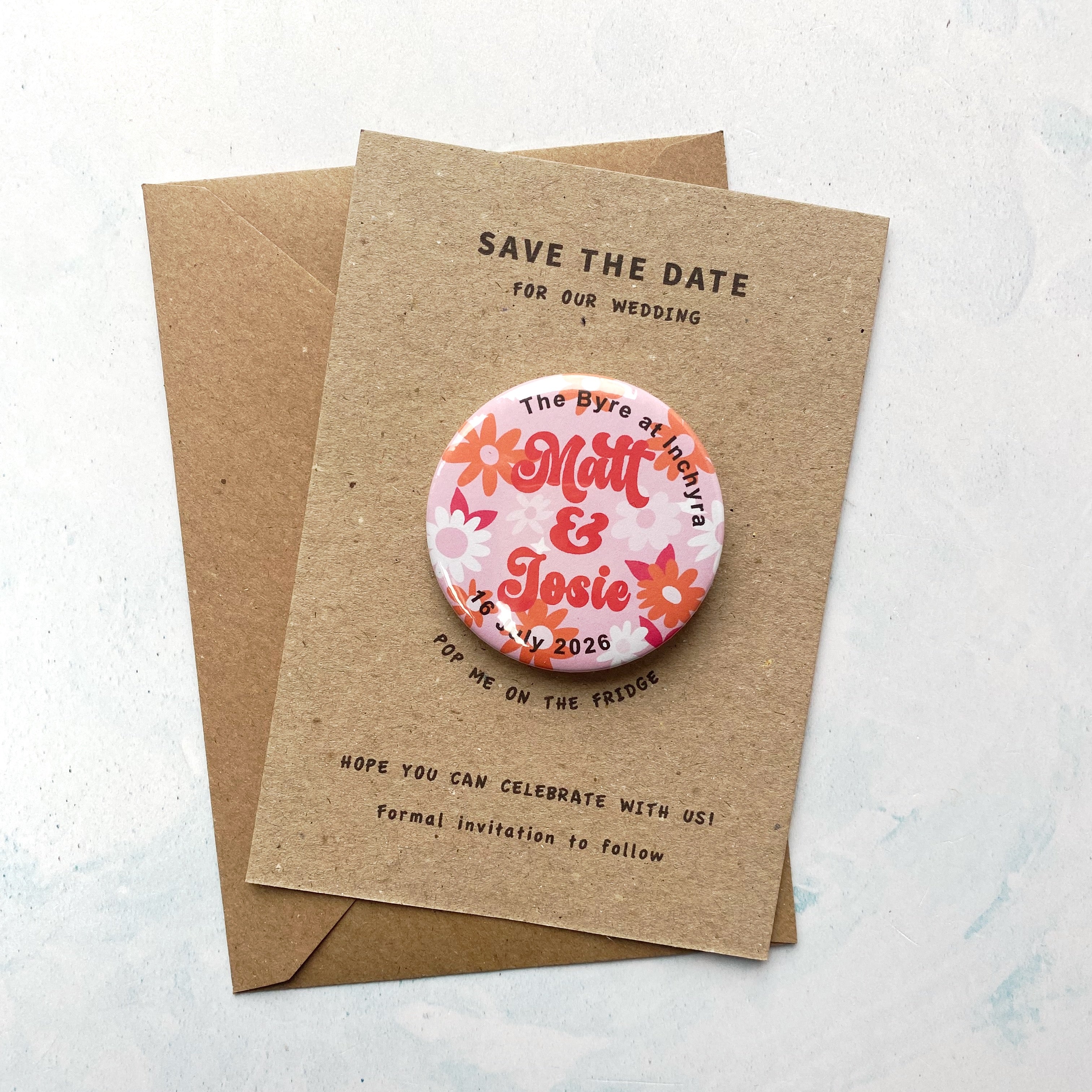 Retro Floral Colourful, Fun Wedding Save The Date Magnet