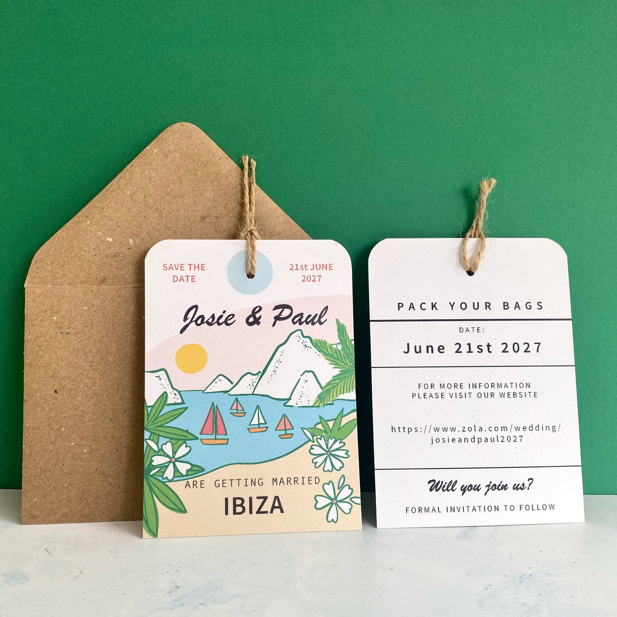 Ibiza Illustration Save the Date Luggage Tag