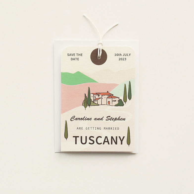 Tuscany Illustration Luggage Tag Save The Date