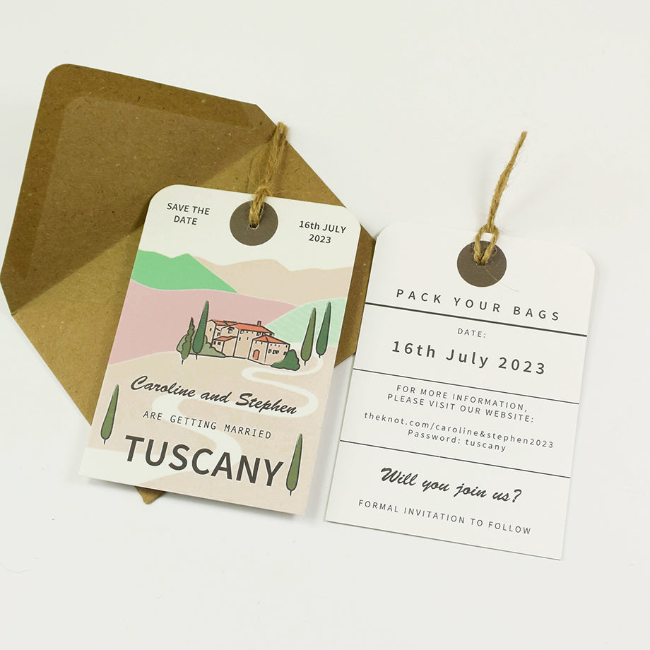 Tuscany Illustration Luggage Tag Save The Date