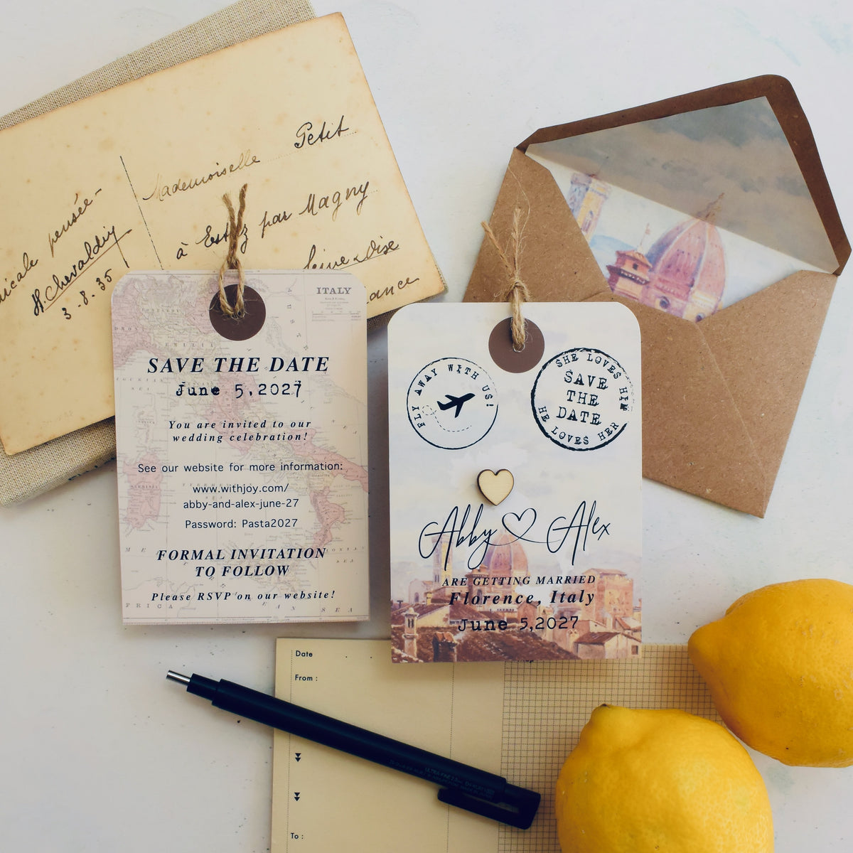 Luggage Tag with wooden heart - Florence, Italy