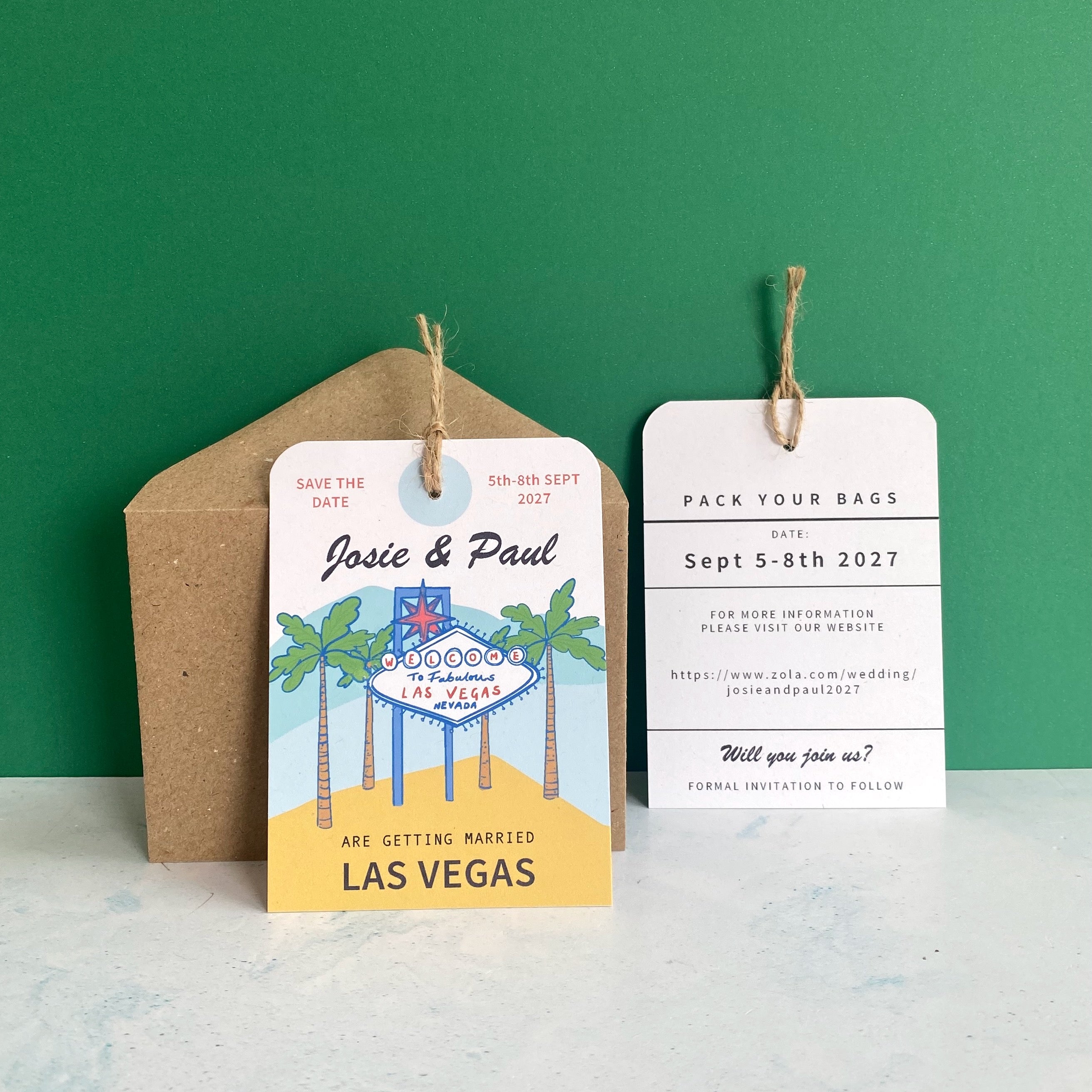 Las Vegas Illustration Save the Date Luggage Tag