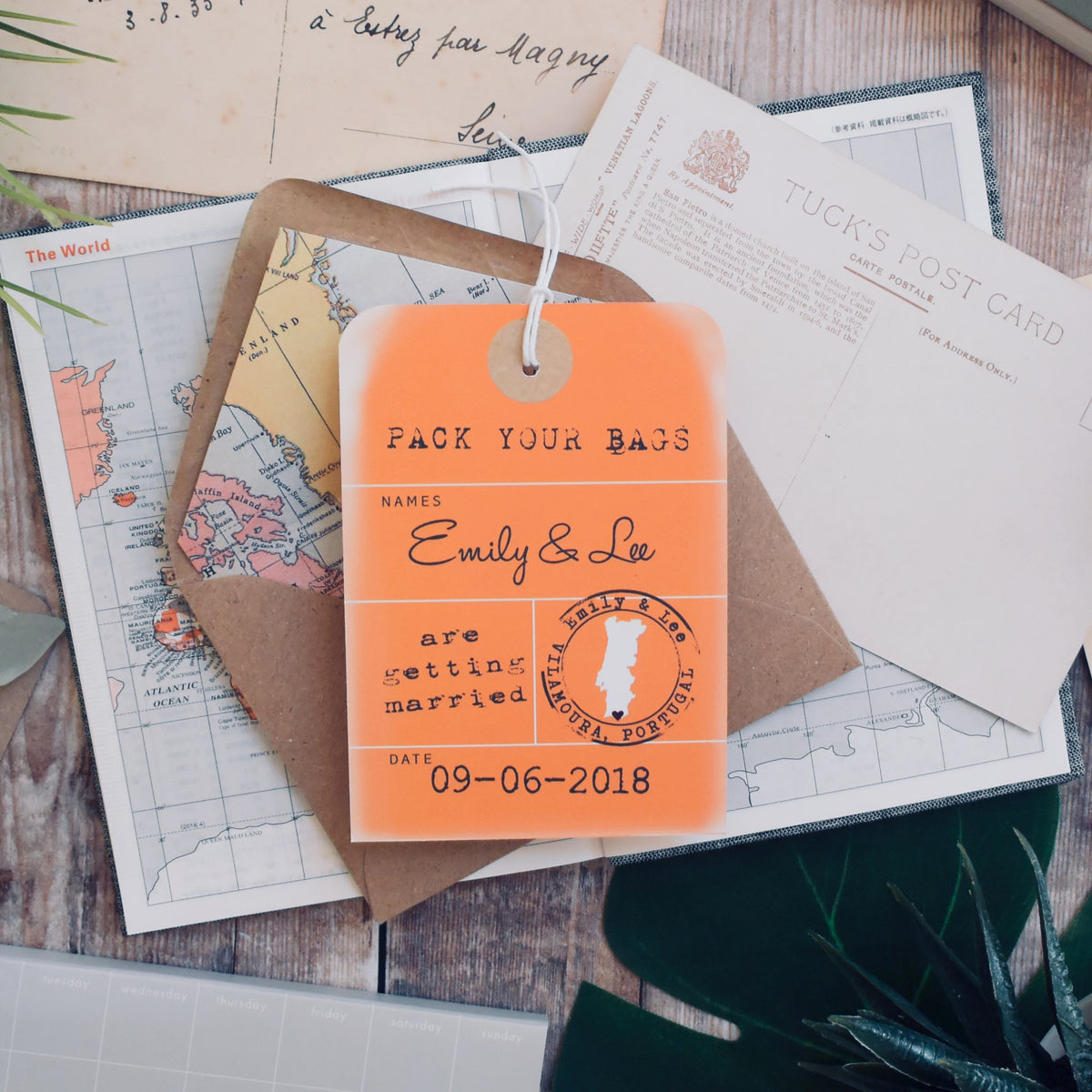 Vintage Style 'with map' Luggage Tag Save The Date