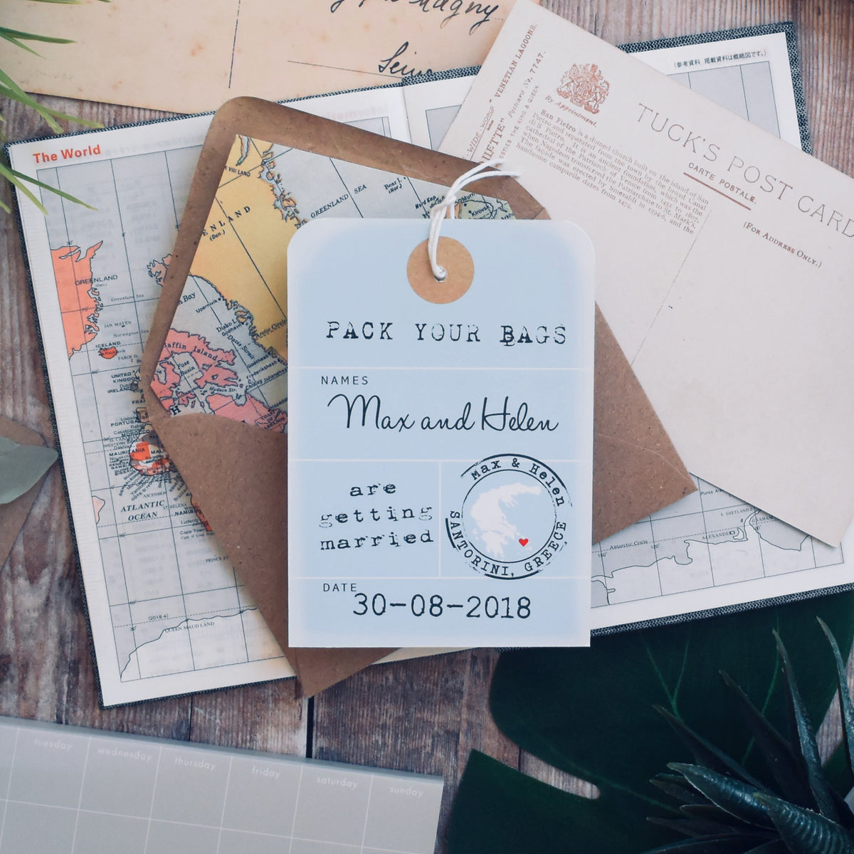 Vintage Style 'with map' Luggage Tag Save The Date
