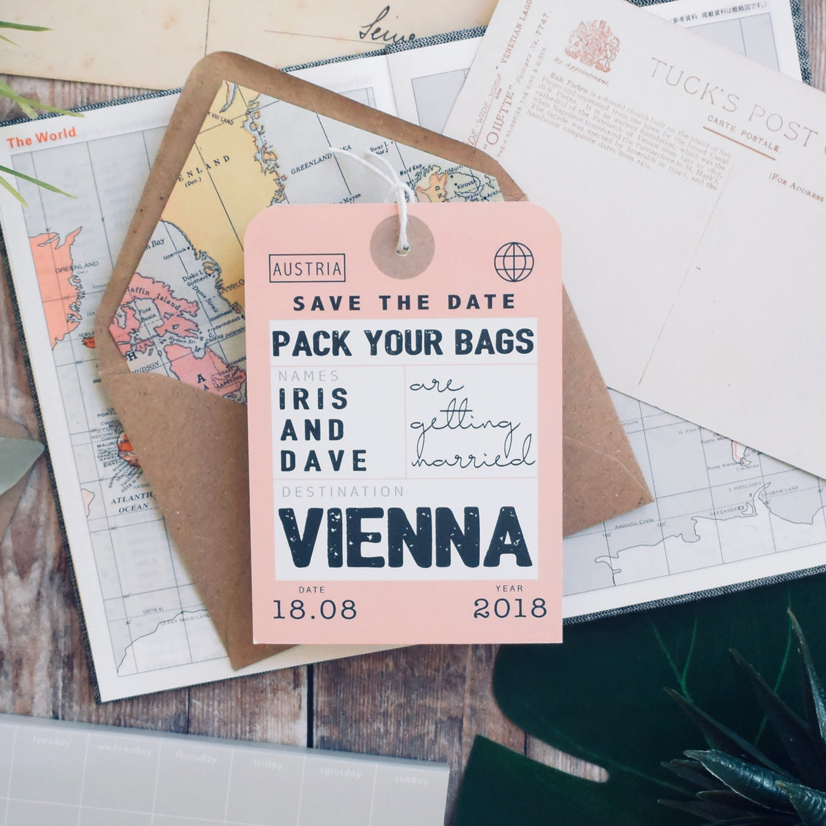Vintage Style Luggage Tag Save The Date