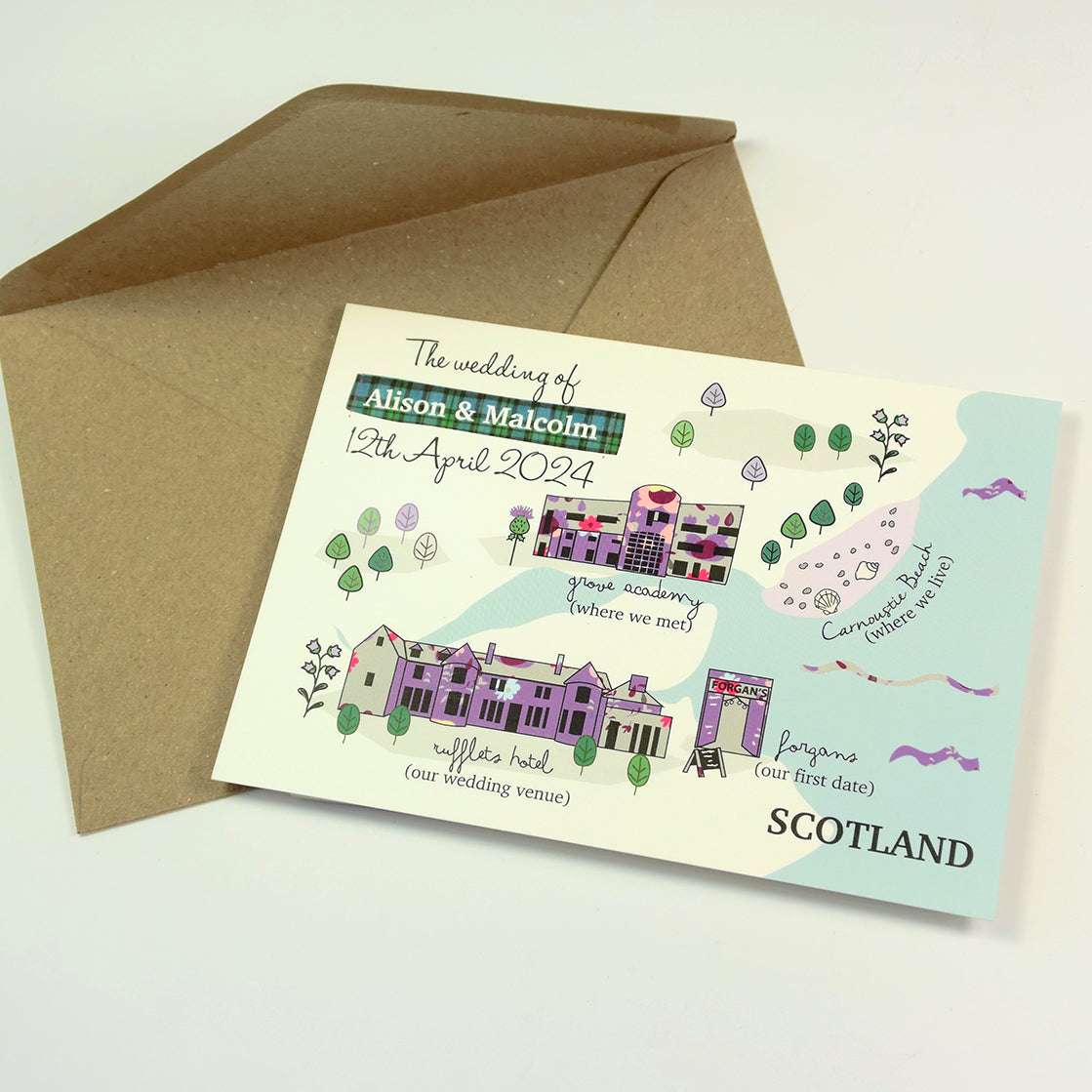 Illustrated Bespoke Map Invitation -  Purple