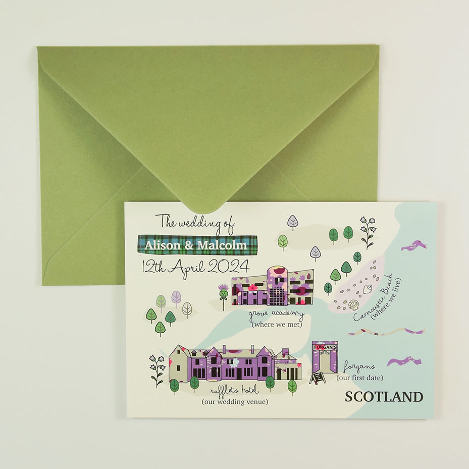 Illustrated Bespoke Map Invitation -  Purple