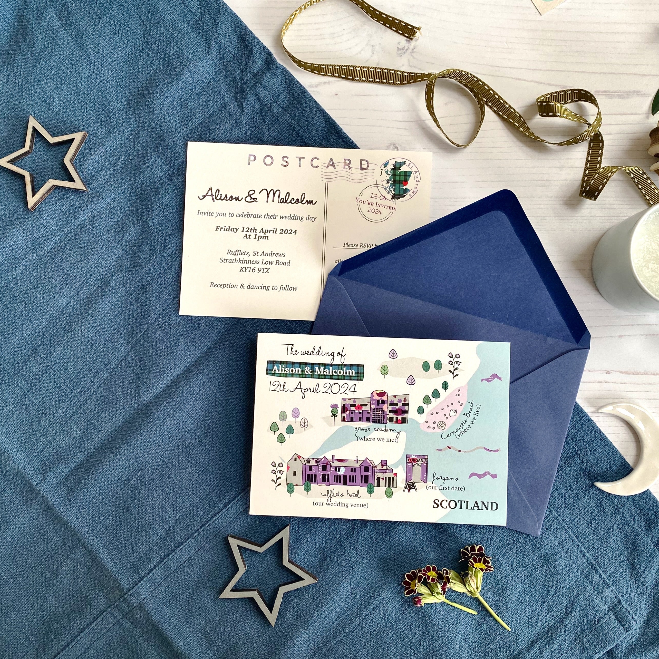 Illustrated Bespoke Map Invitation -  Purple