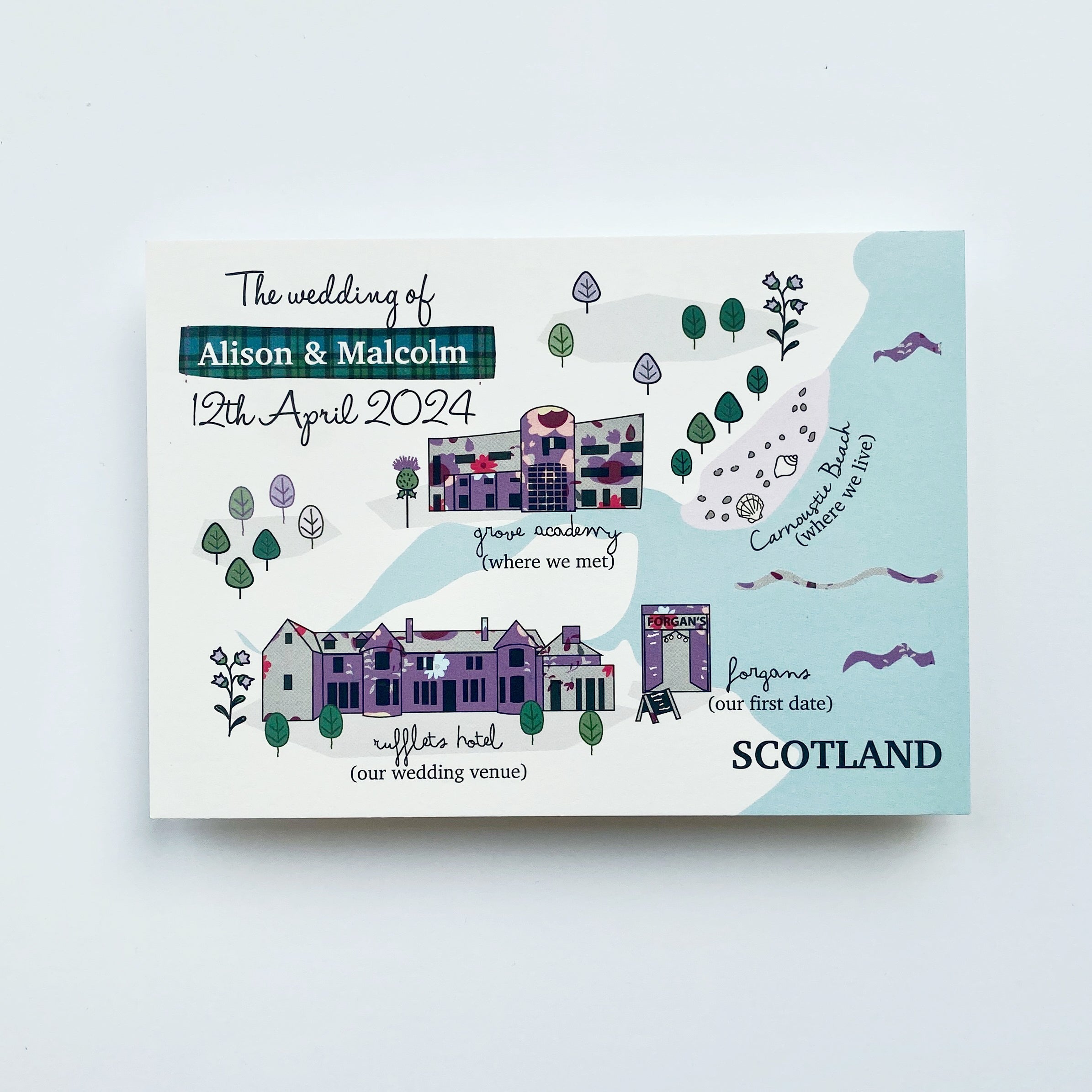 Illustrated Bespoke Map Invitation -  Purple