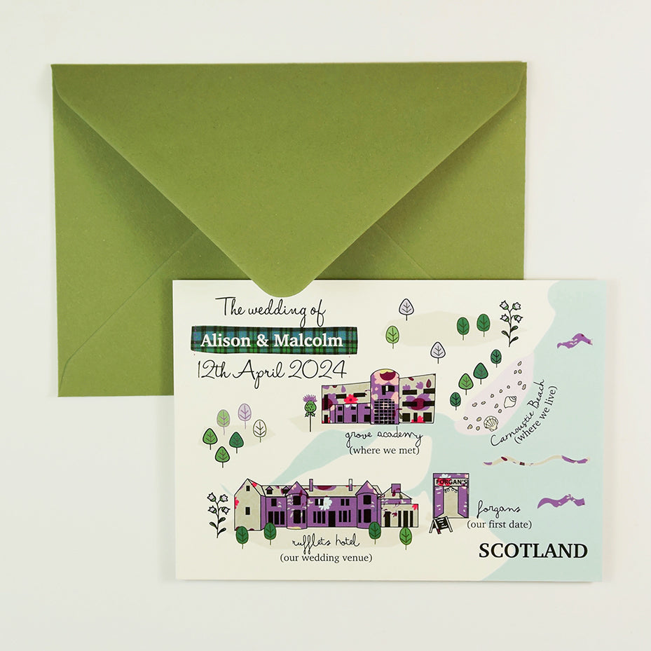 Illustrated Bespoke Map Invitation -  Purple