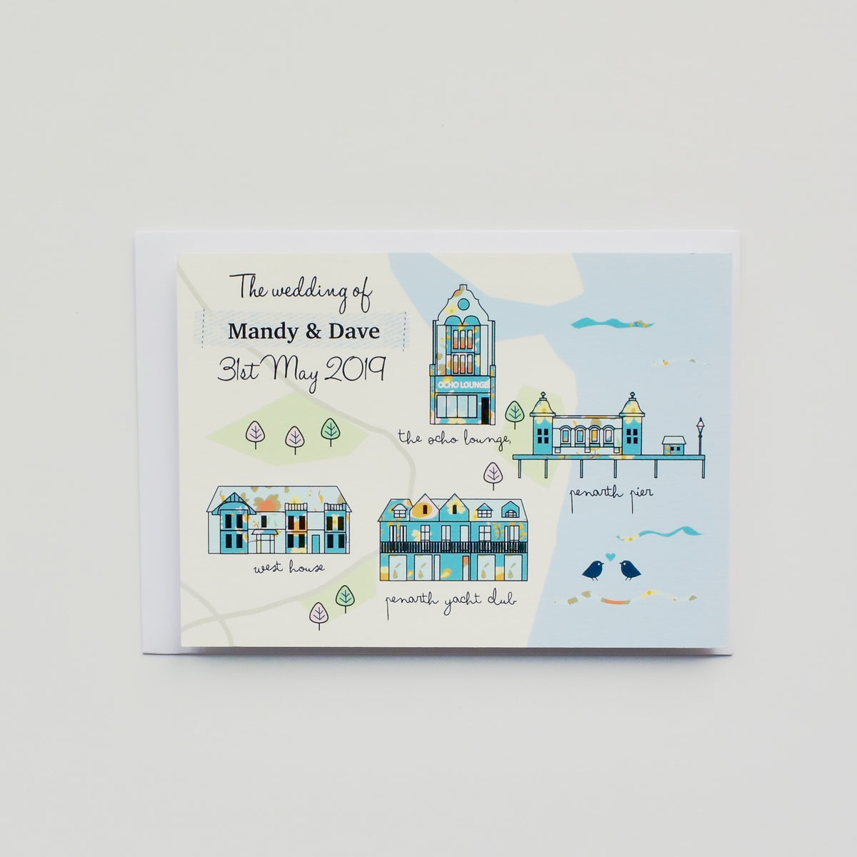 Illustrated Bespoke Map Invitation - Blues