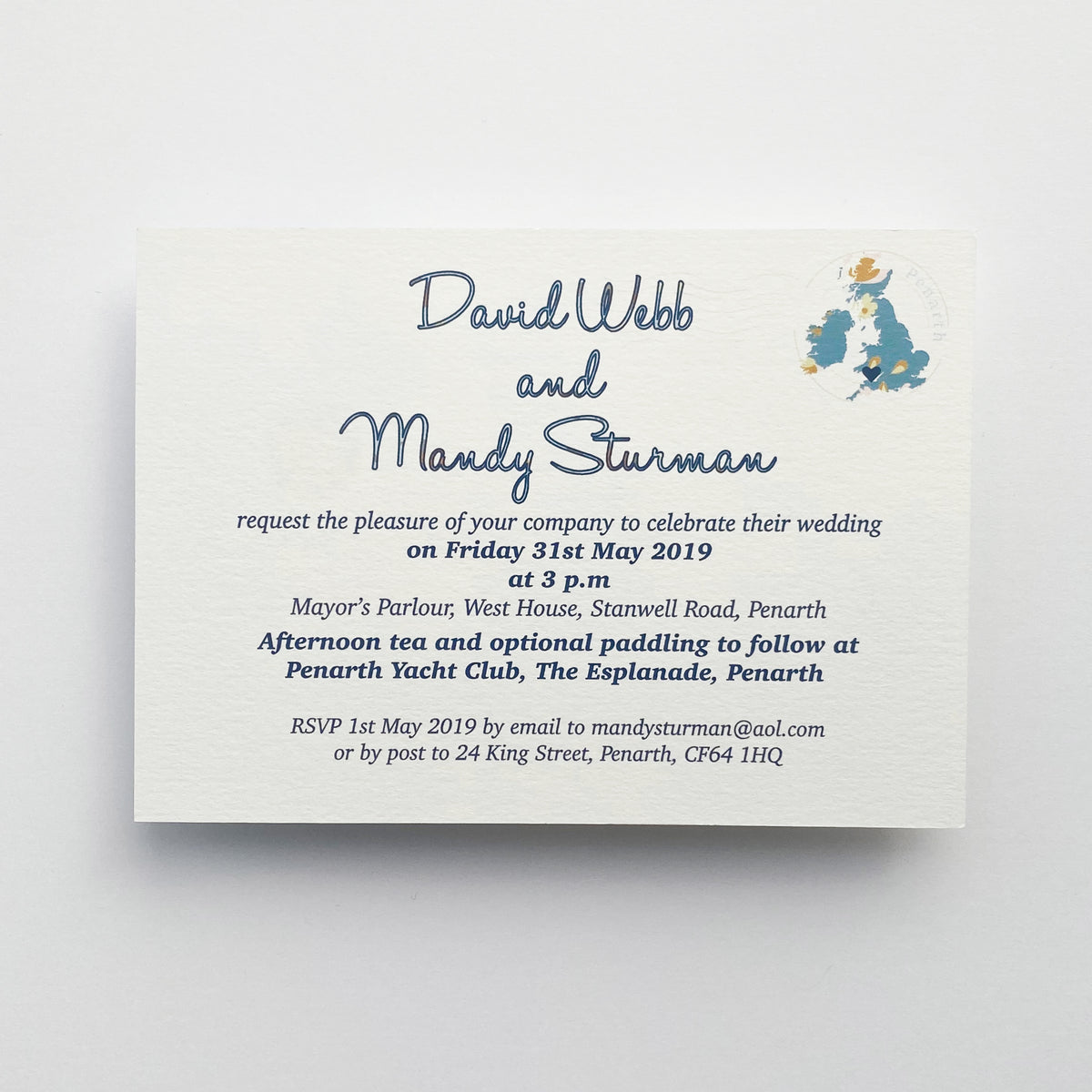 Illustrated Bespoke Map Invitation - Blues