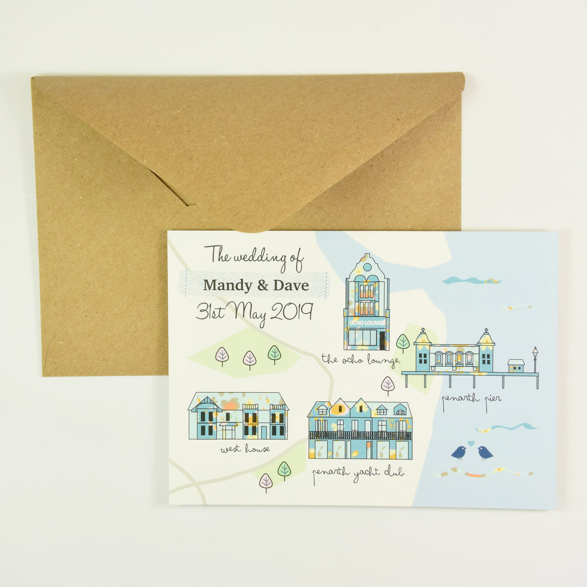 Illustrated Bespoke Map Invitation - Blues