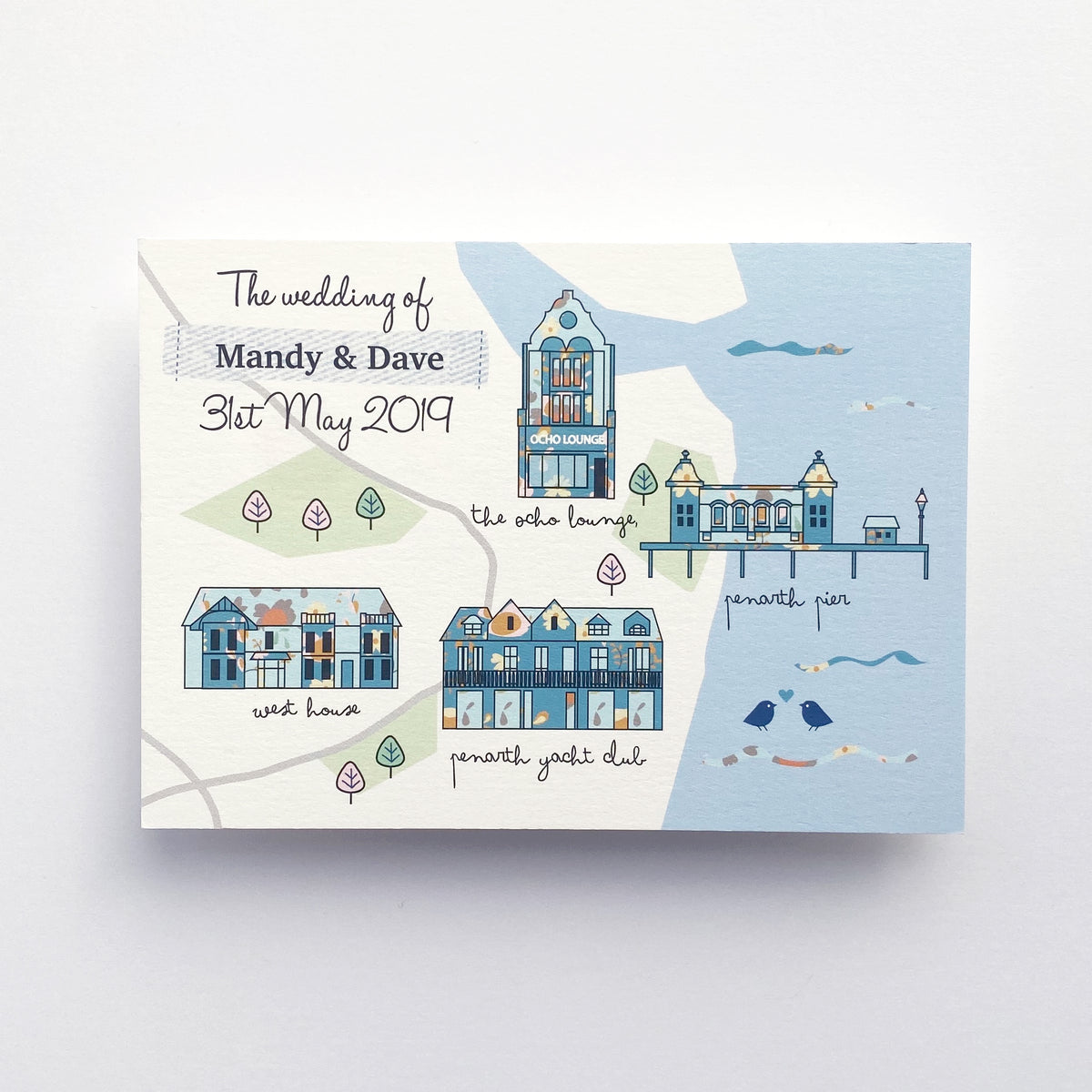 Illustrated Bespoke Map Invitation - Blues