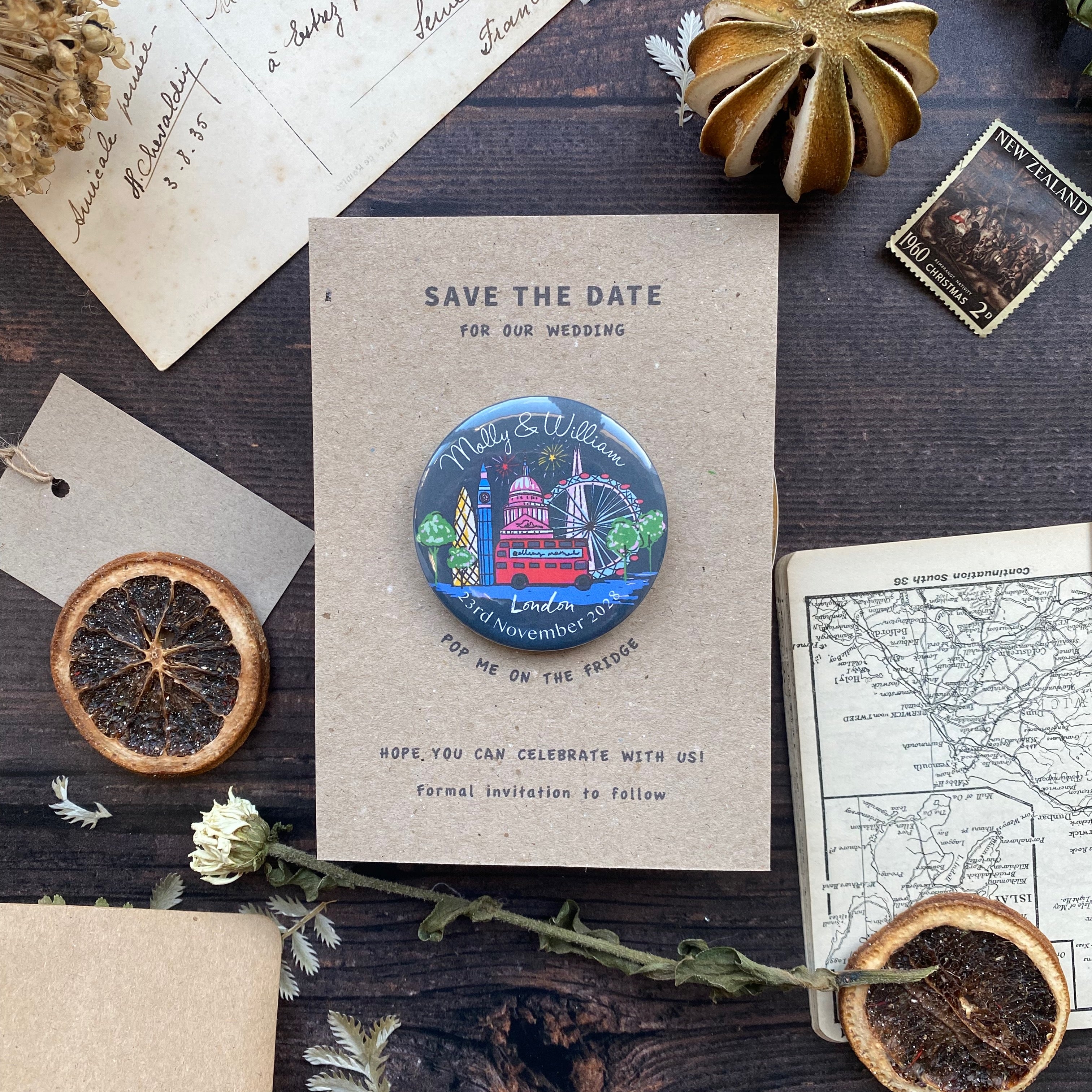 London Skyline Illustration Magnet Save the Date