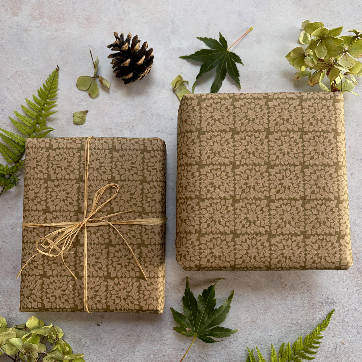Snowflake Moss Green on  Recycled Fibre 450 x 320mm Size Wrapping Paper Sheet