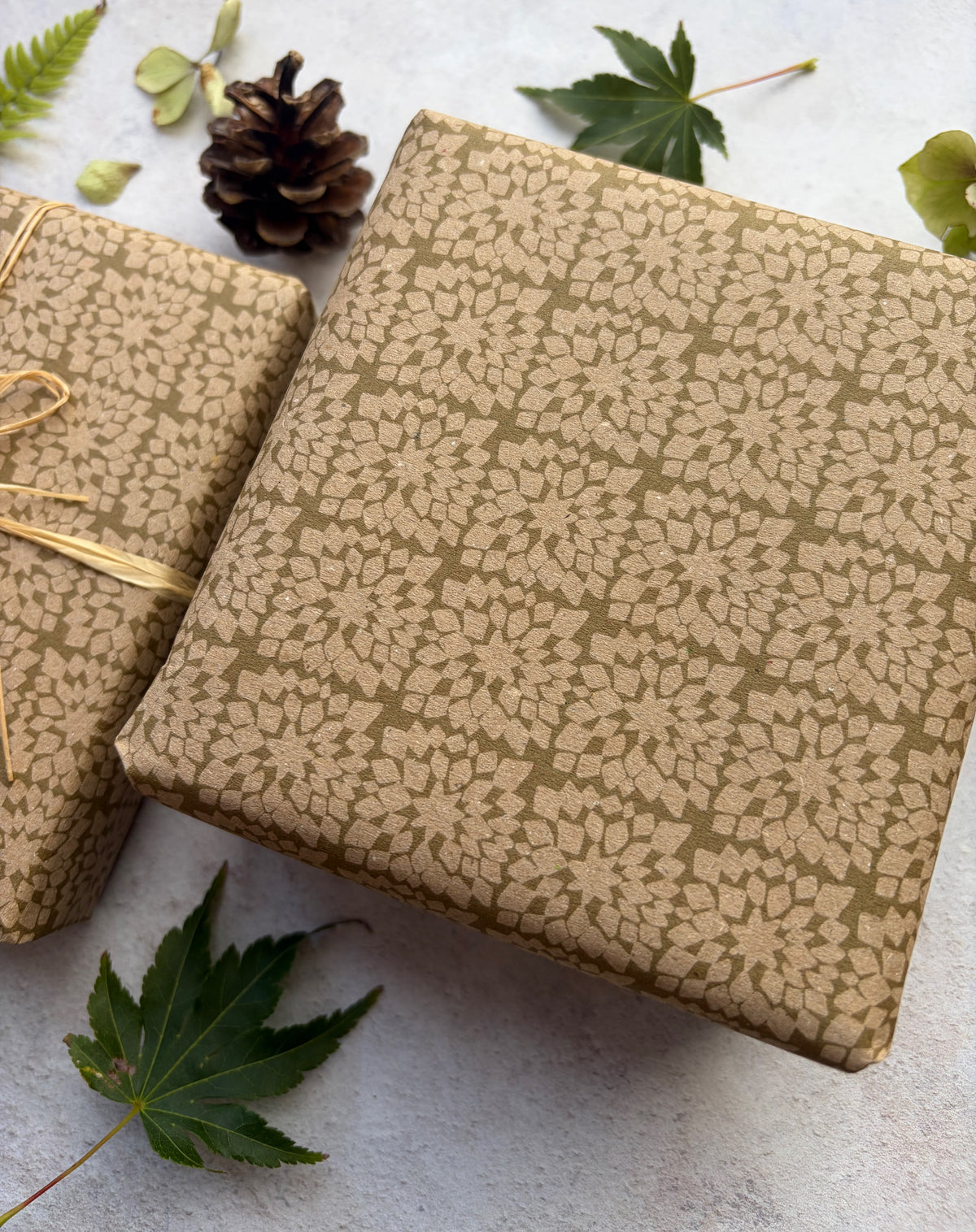 Snowflake Moss Green on  Recycled Fibre 450 x 320mm Size Wrapping Paper Sheet