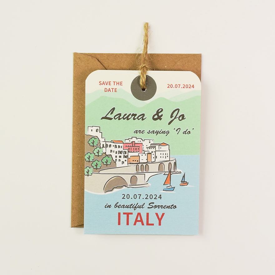 Sorrento Illustration Luggage Tag Save The Date