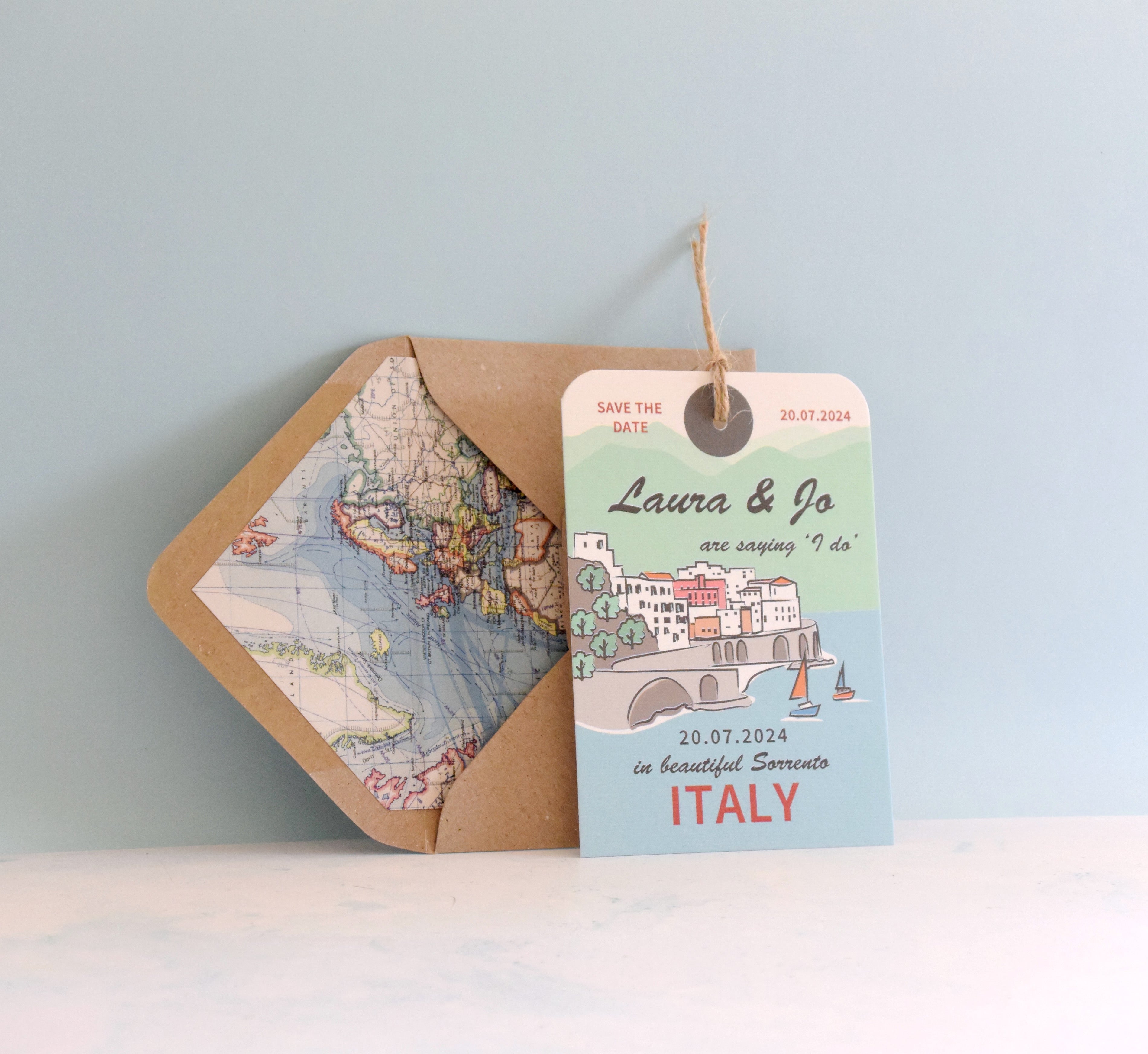 Sorrento Illustration Luggage Tag Save The Date
