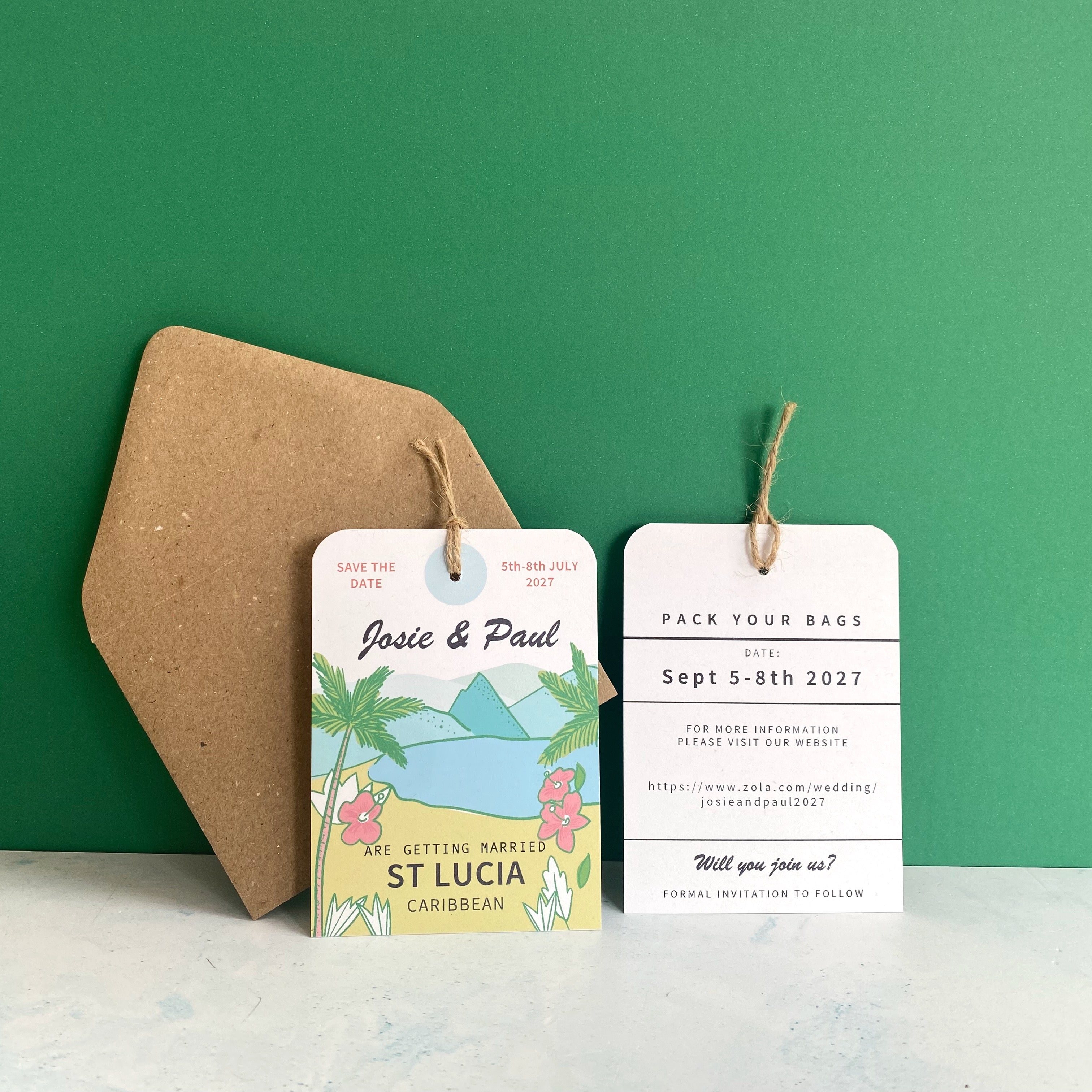 St Lucia  Illustration Save the Date Luggage Tag