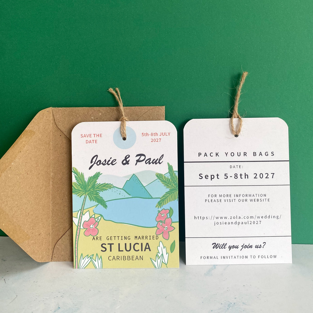 St Lucia  Illustration Save the Date Luggage Tag
