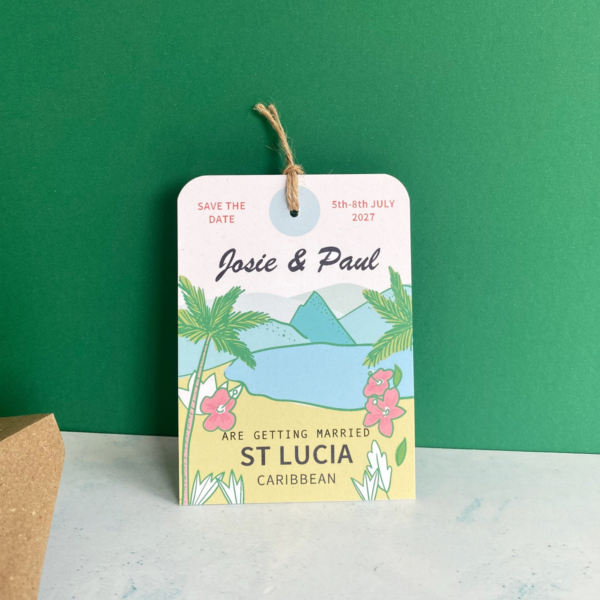 St Lucia  Illustration Save the Date Luggage Tag