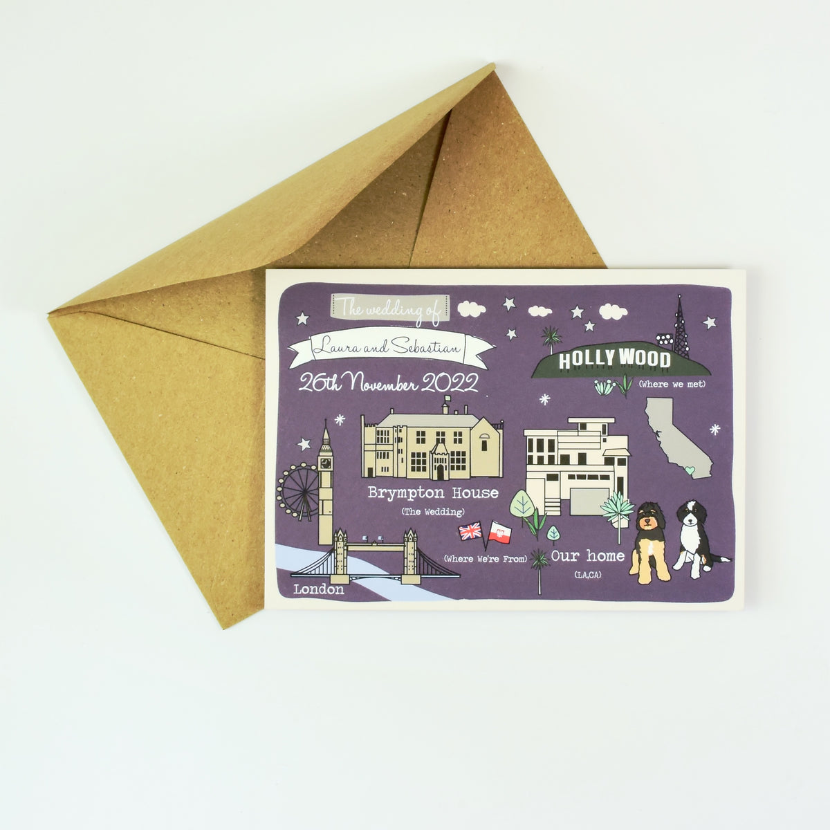 Illustrated Bespoke Map Invitation - Our Story Purple